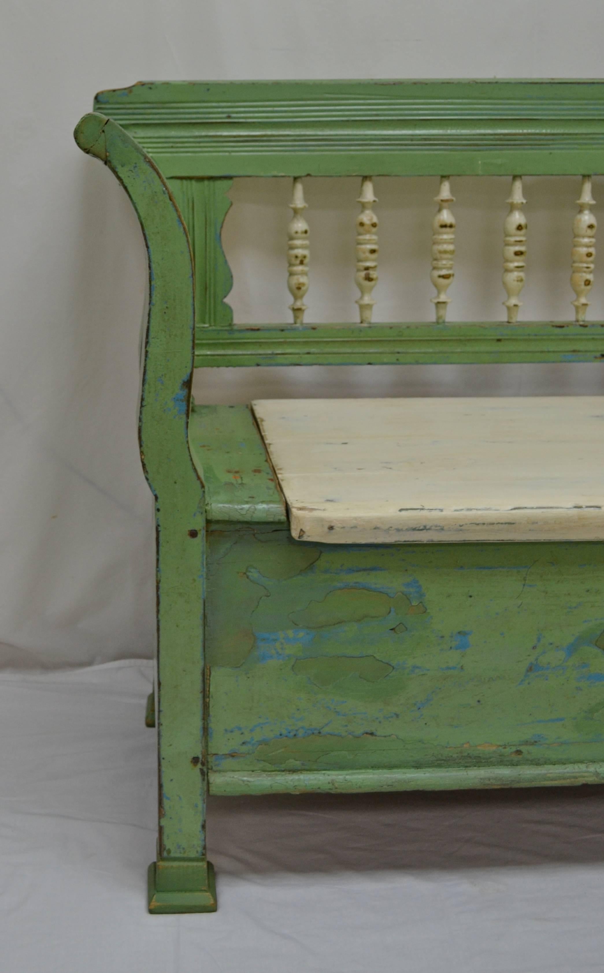Painted Pine and Oak Box Bench 2