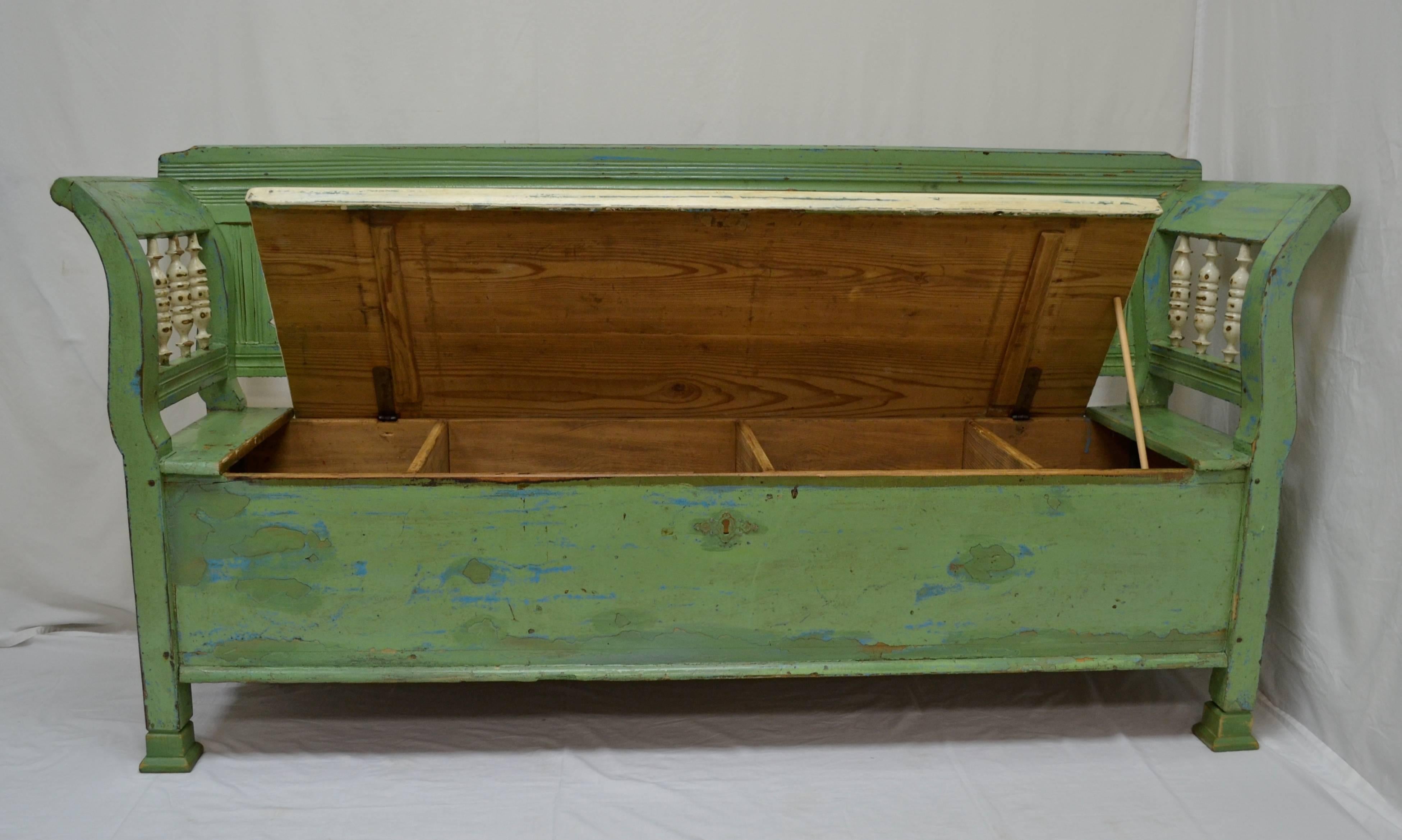 Painted Pine and Oak Box Bench 4
