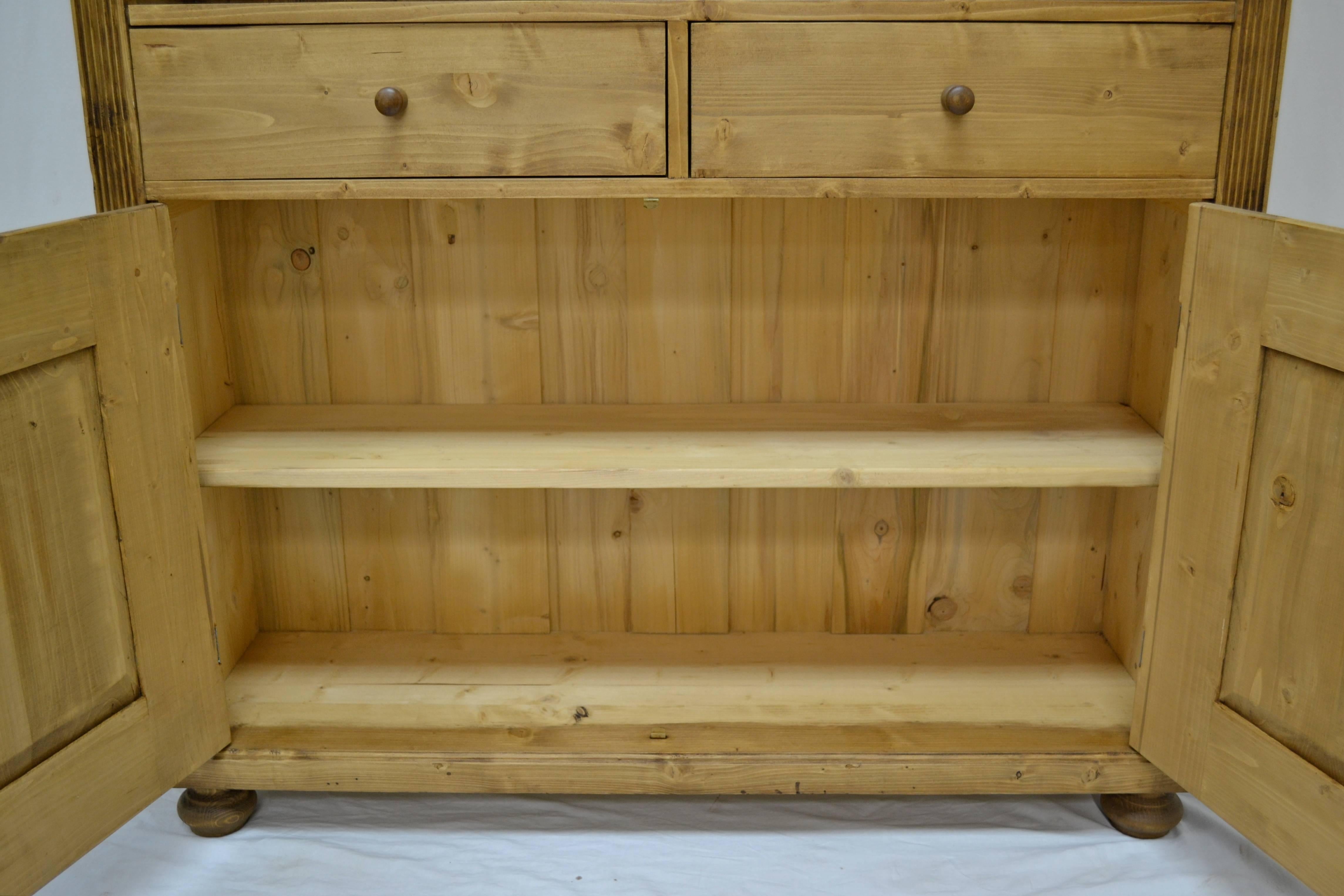 Contemporary Pine Bookcase with Two Doors and Two Drawers