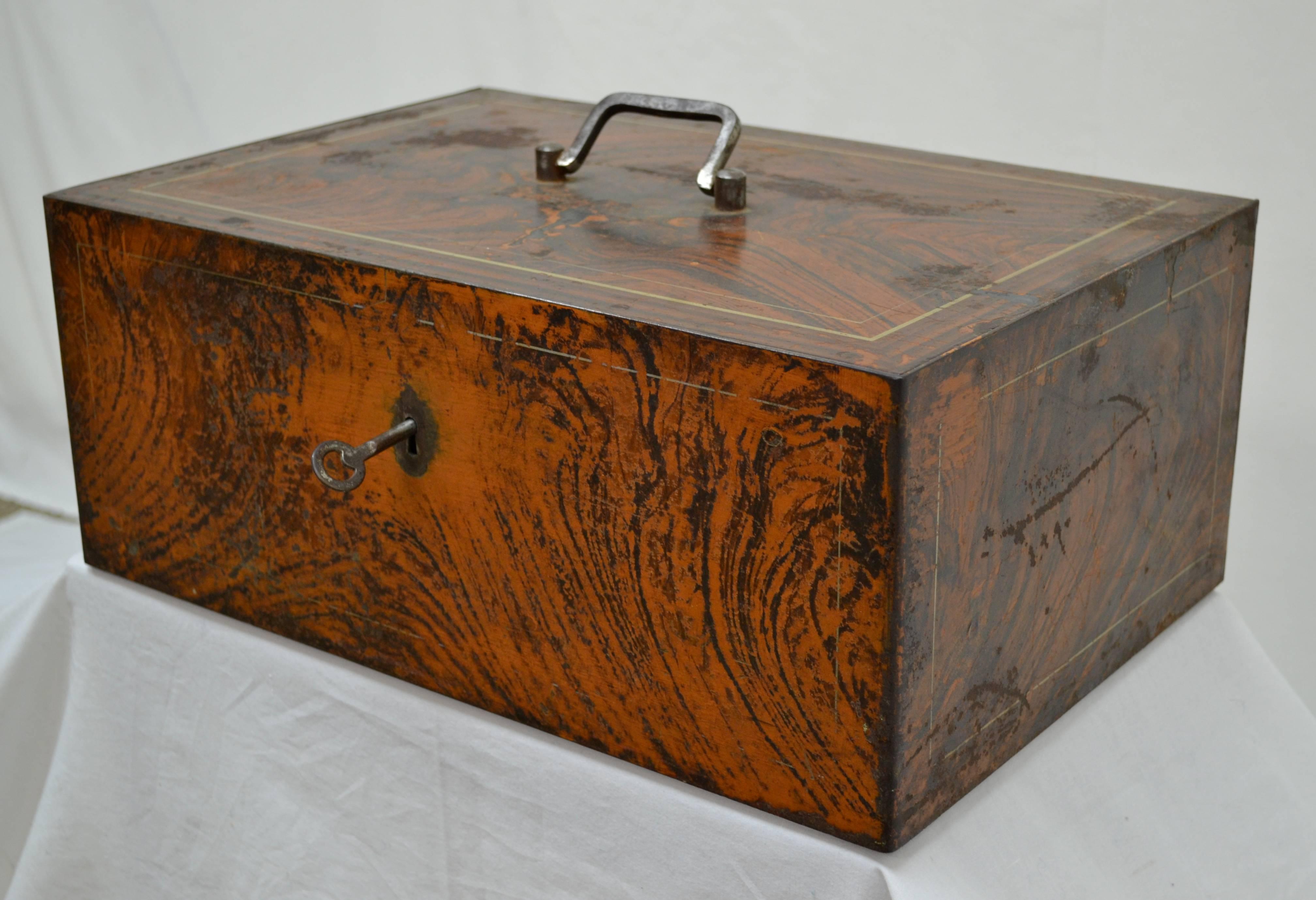 19th Century Antique Grain Painted Steel Strong Box