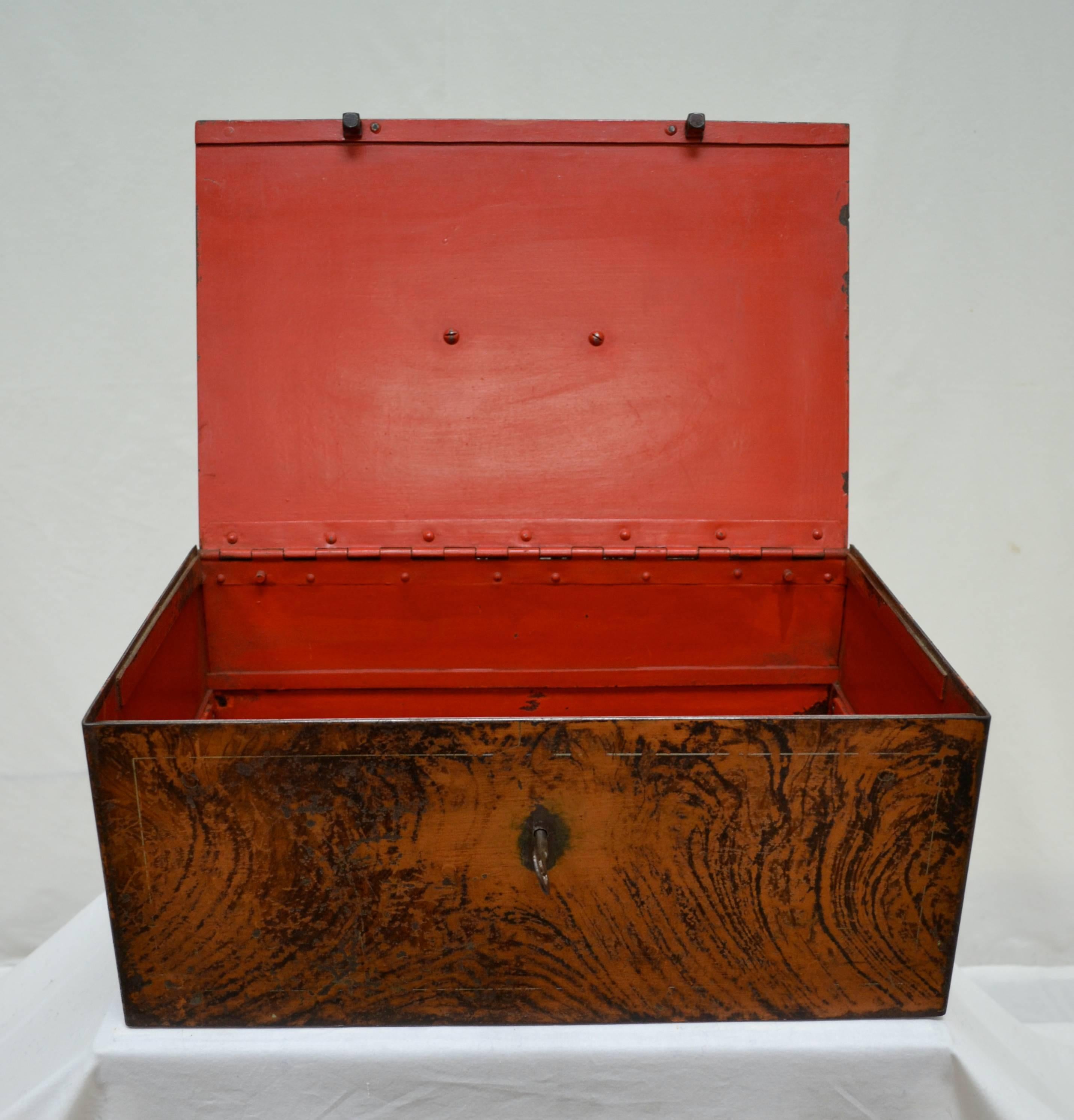 Antique Grain Painted Steel Strong Box 3