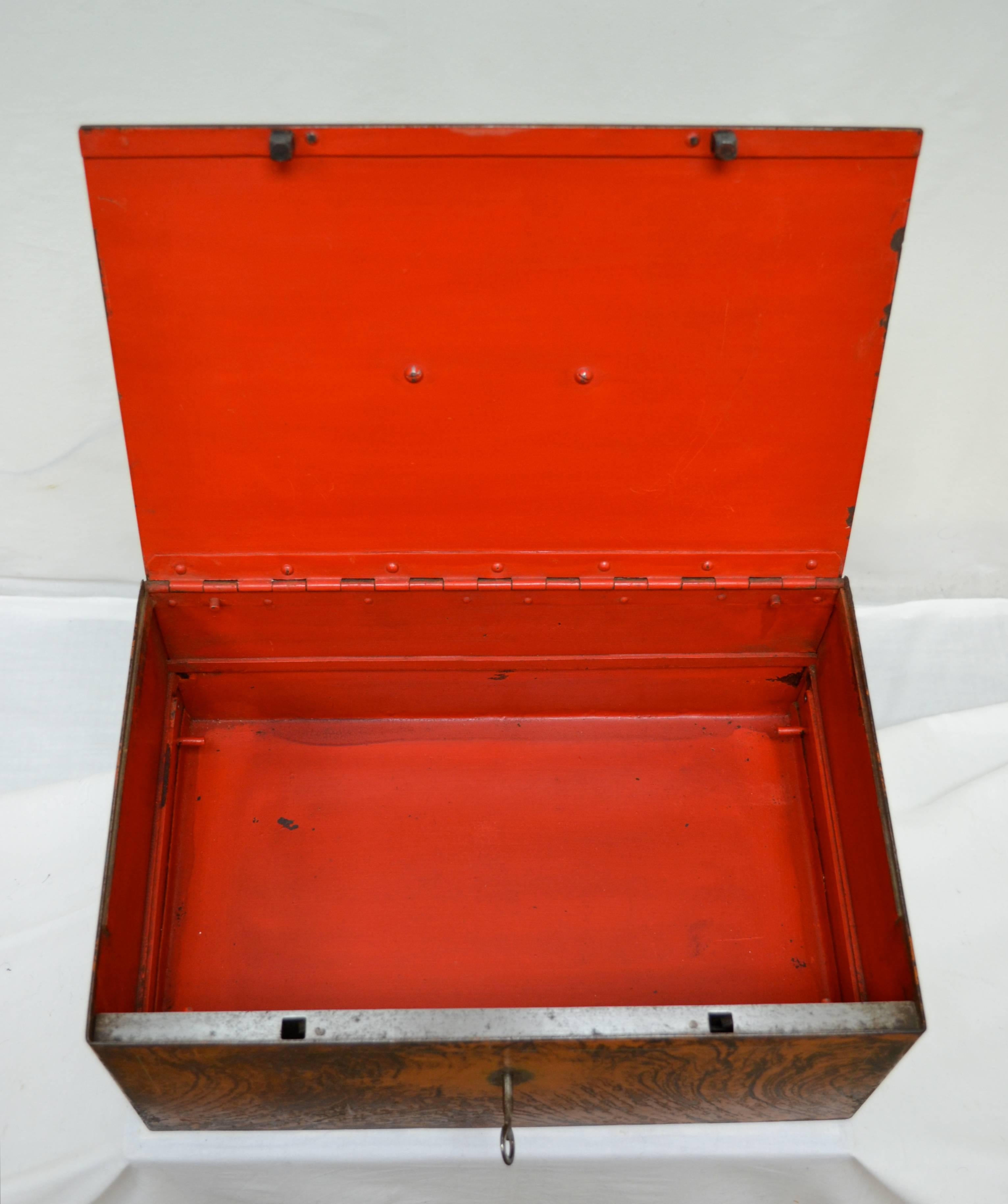 Antique Grain Painted Steel Strong Box 4