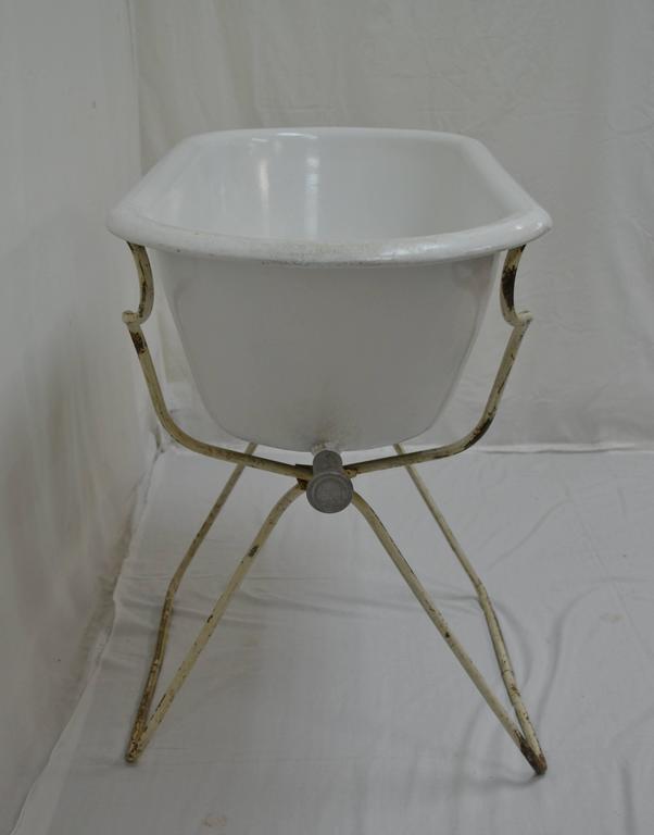 Vintage Porcelain Enamel Baby Bath on Stand at 1stdibs