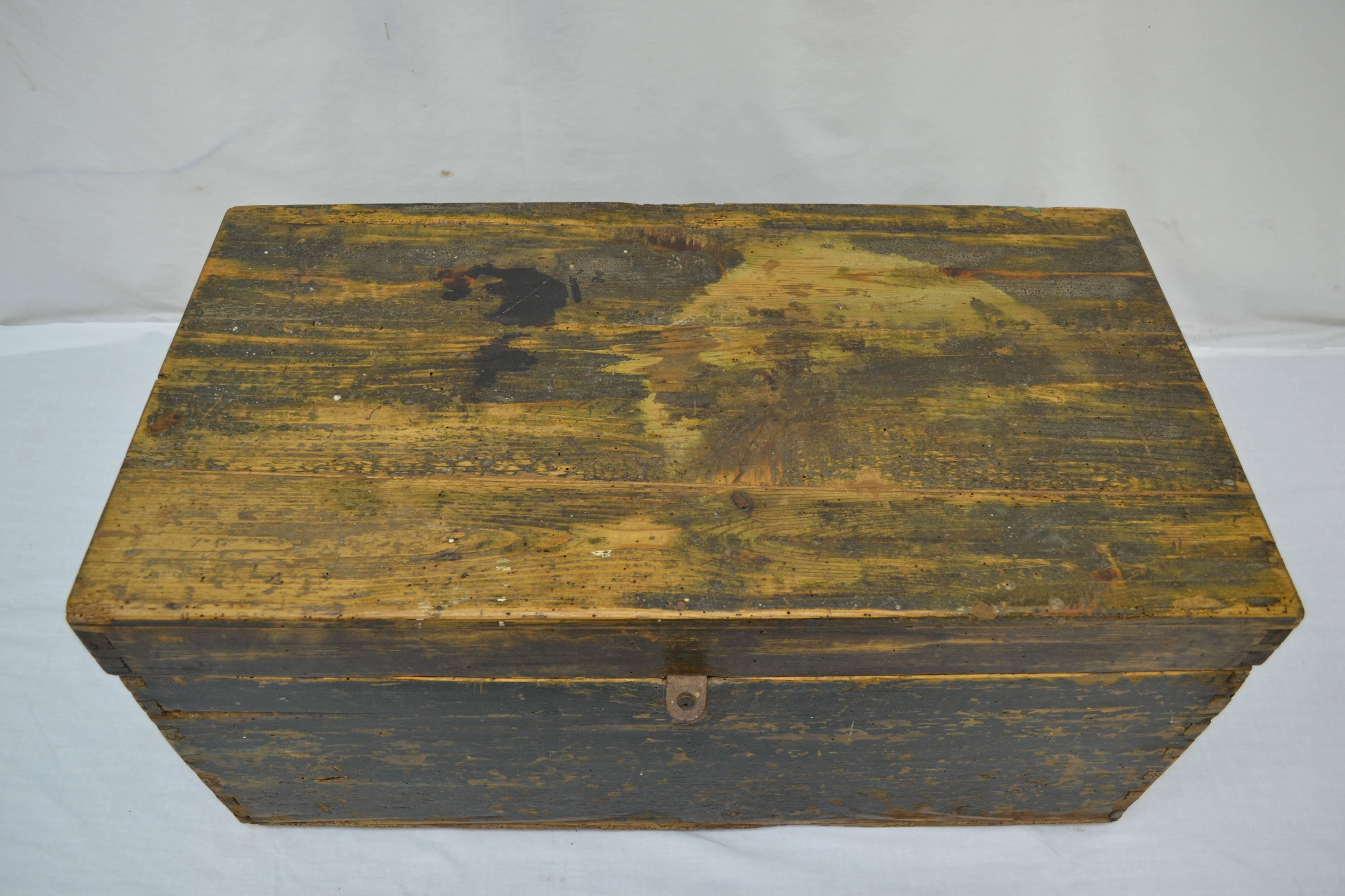 19th Century Painted Pine Dovetailed Tool Box