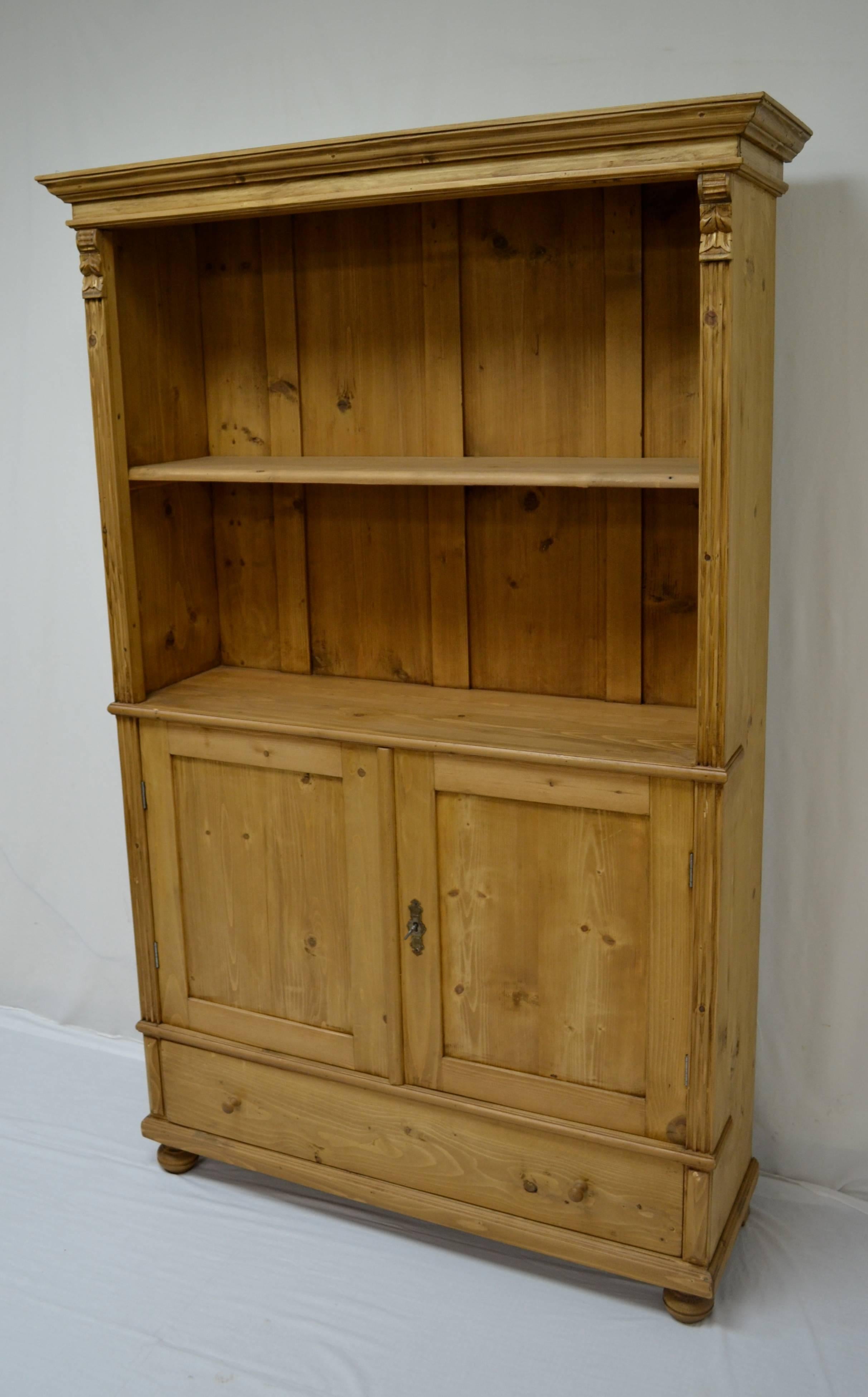 Hungarian Vintage Pine Bookcase with Two Doors