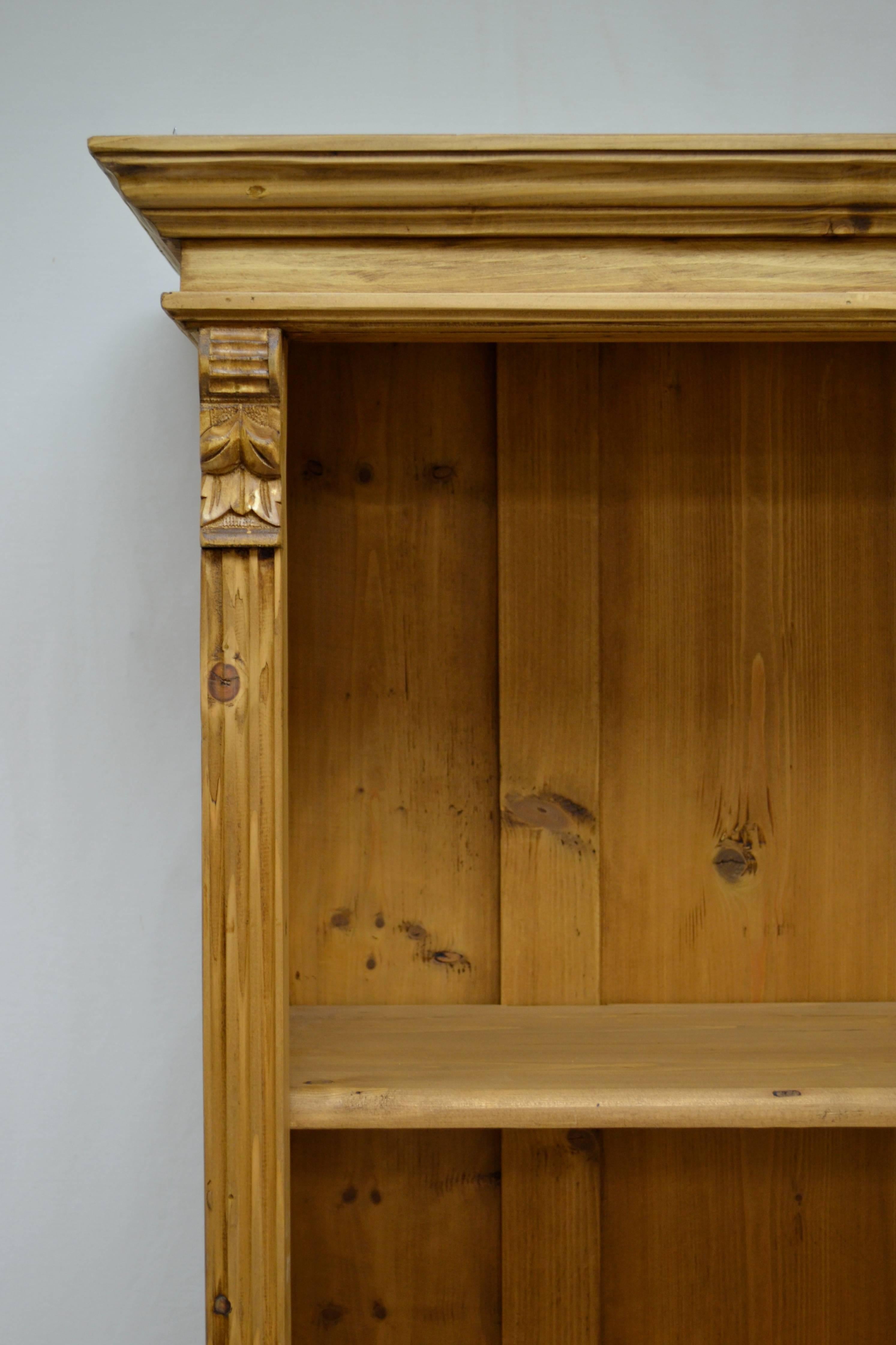 Polished Vintage Pine Bookcase with Two Doors