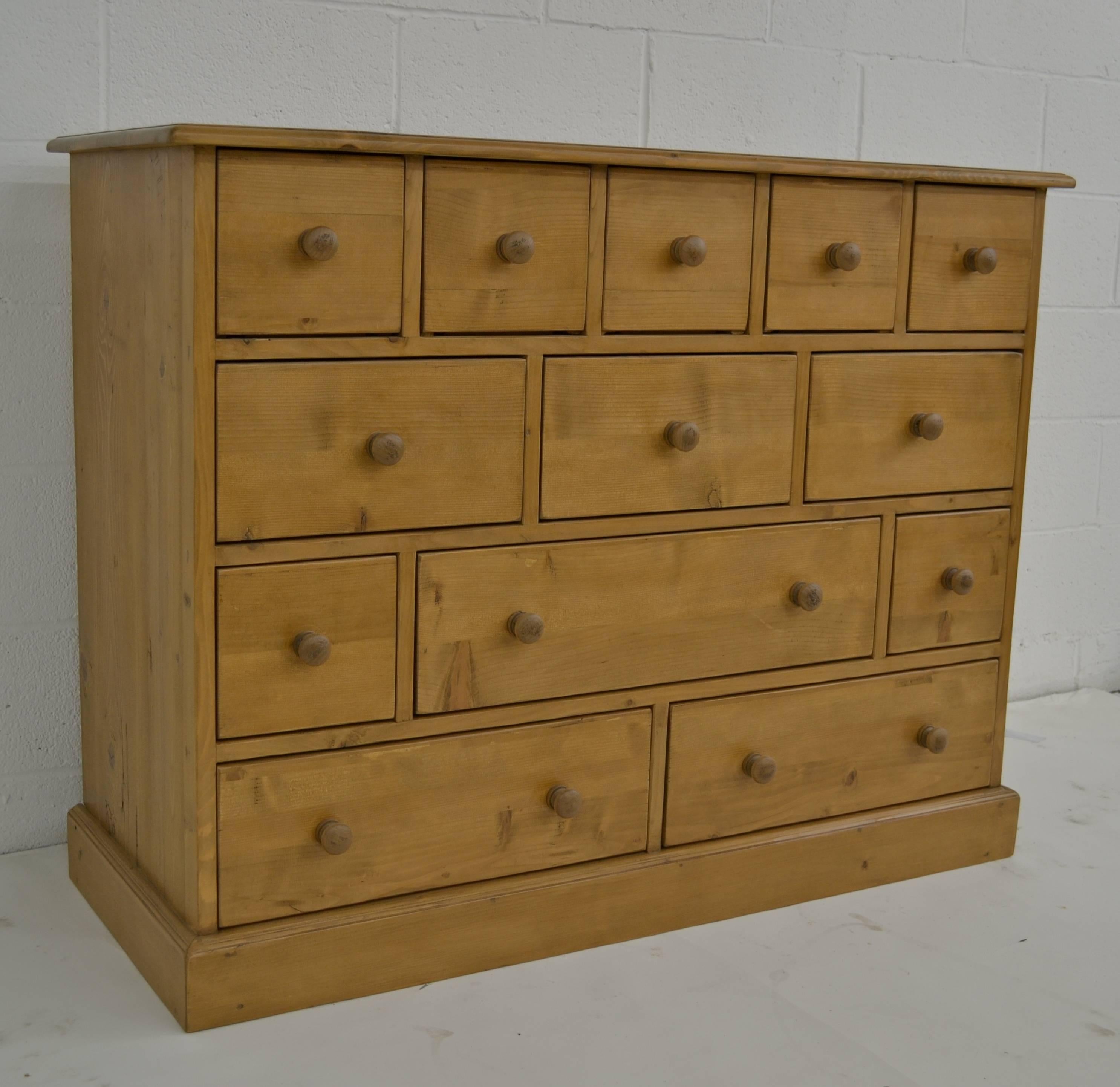 Hungarian Vintage Pine 13-Drawer Apothecary Chest