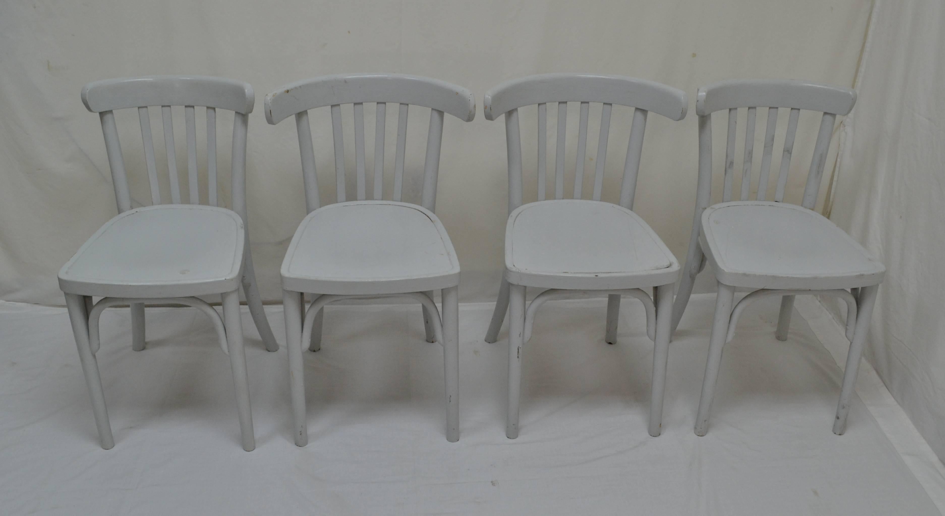 Hungarian Set of Four Vintage Painted Bentwood Chairs