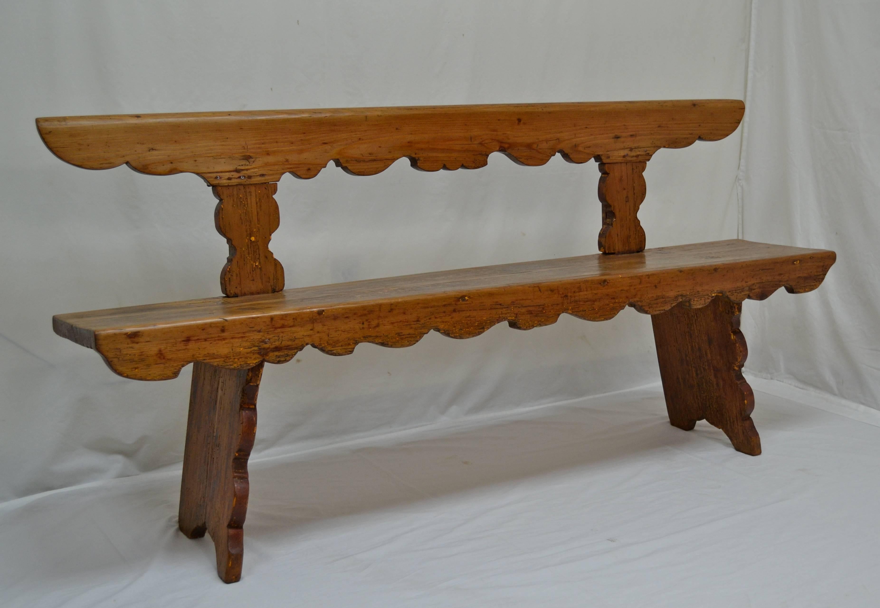 Polished Rustic Pine Bench