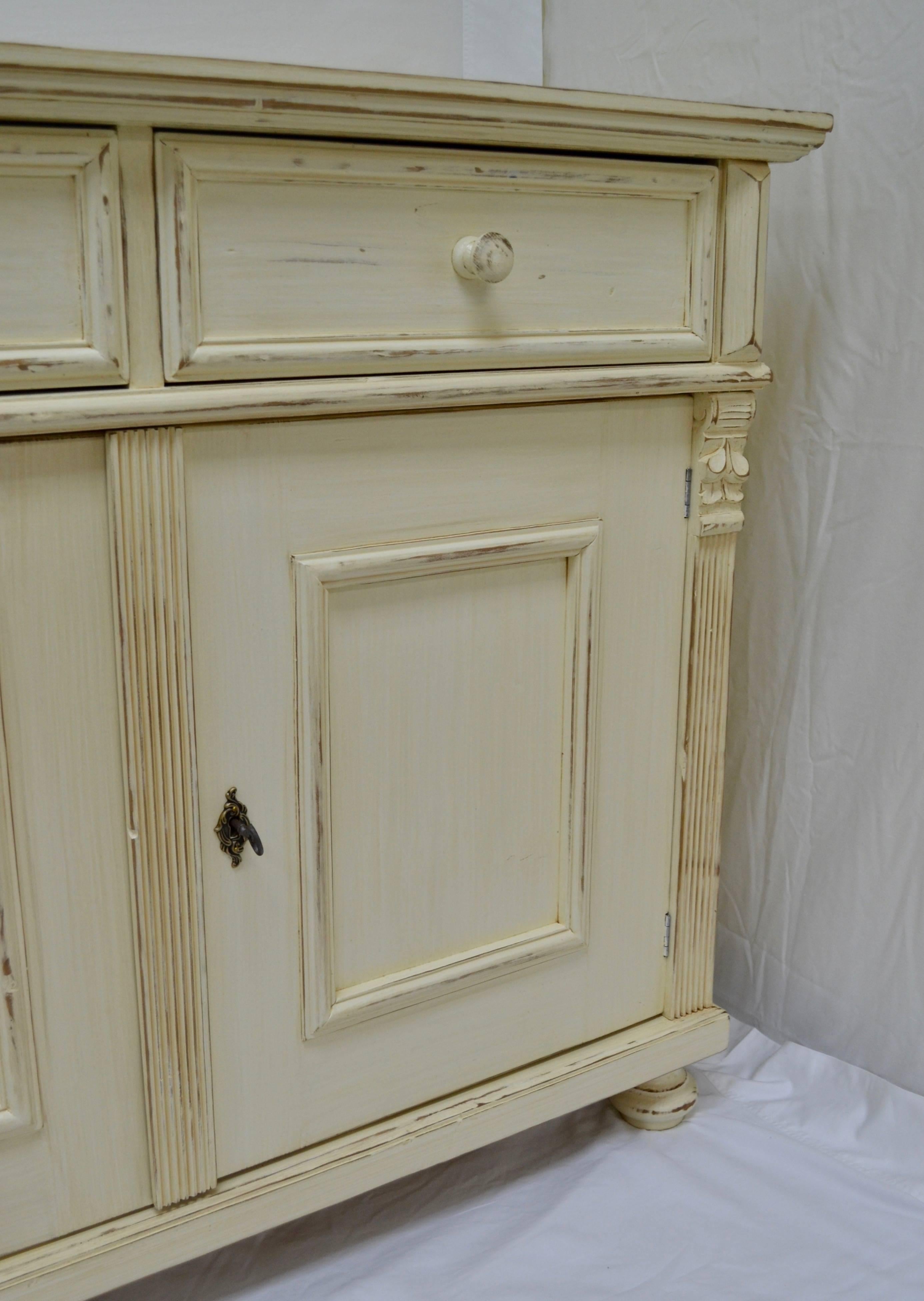 Hand-Painted Vintage Pine Four-Door Sideboard