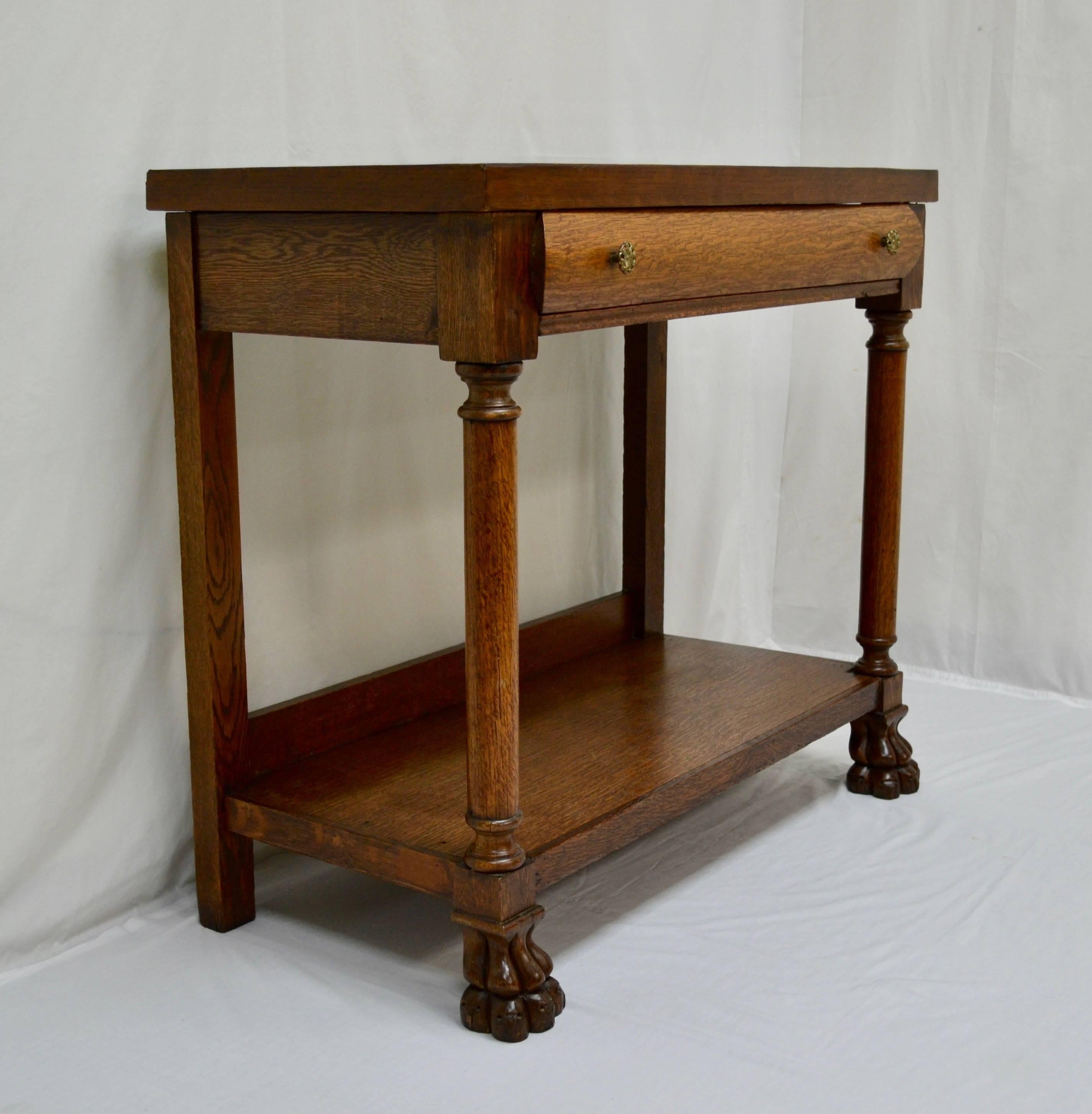 American Oak Paw Footed Pier Table