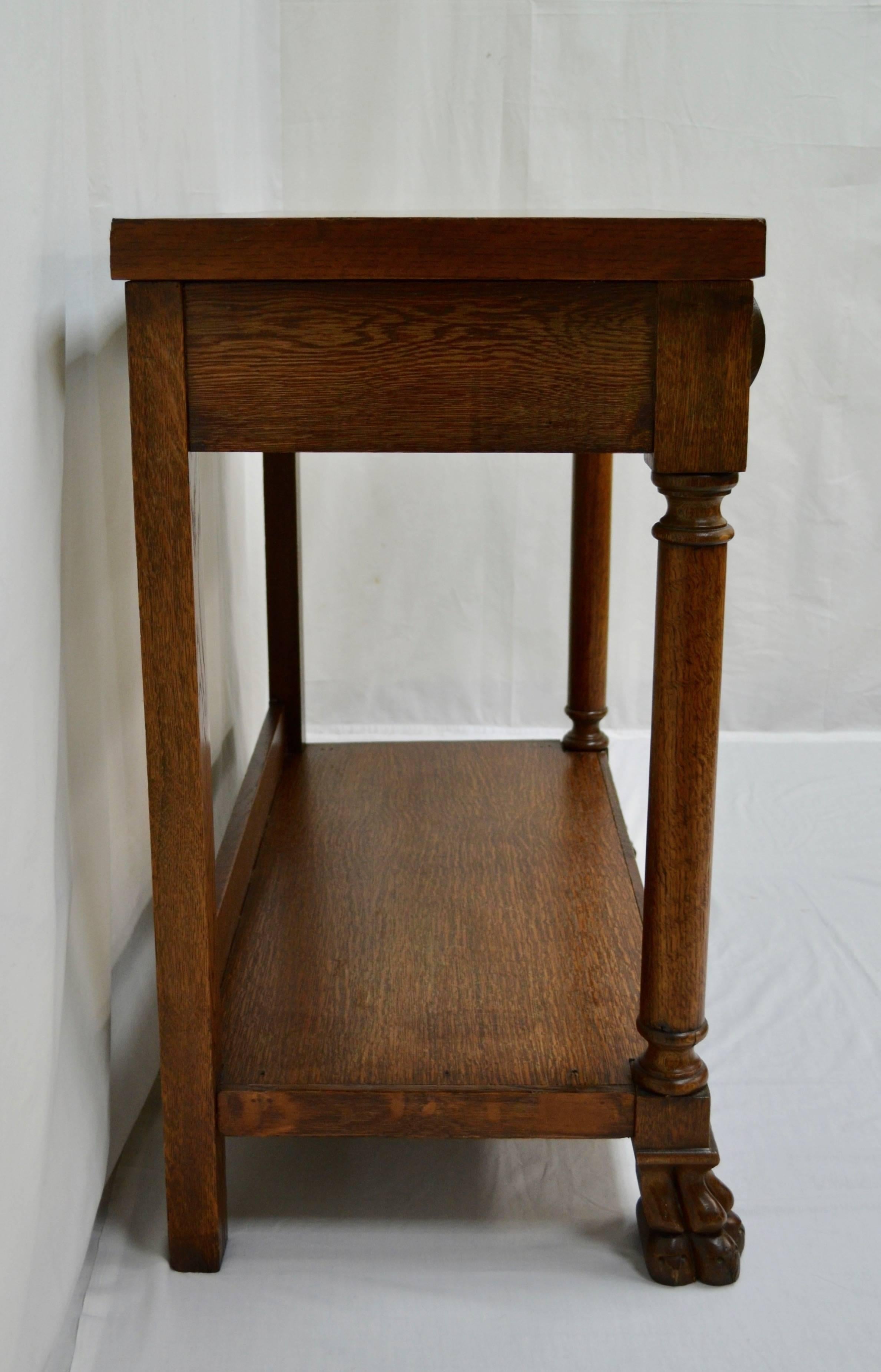 20th Century Oak Paw Footed Pier Table