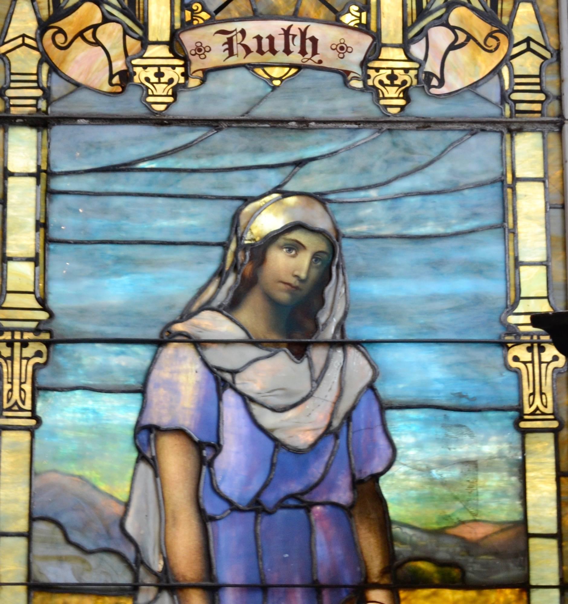 Belle Époque Stained Art Glass Window Depicting Ruth For Sale