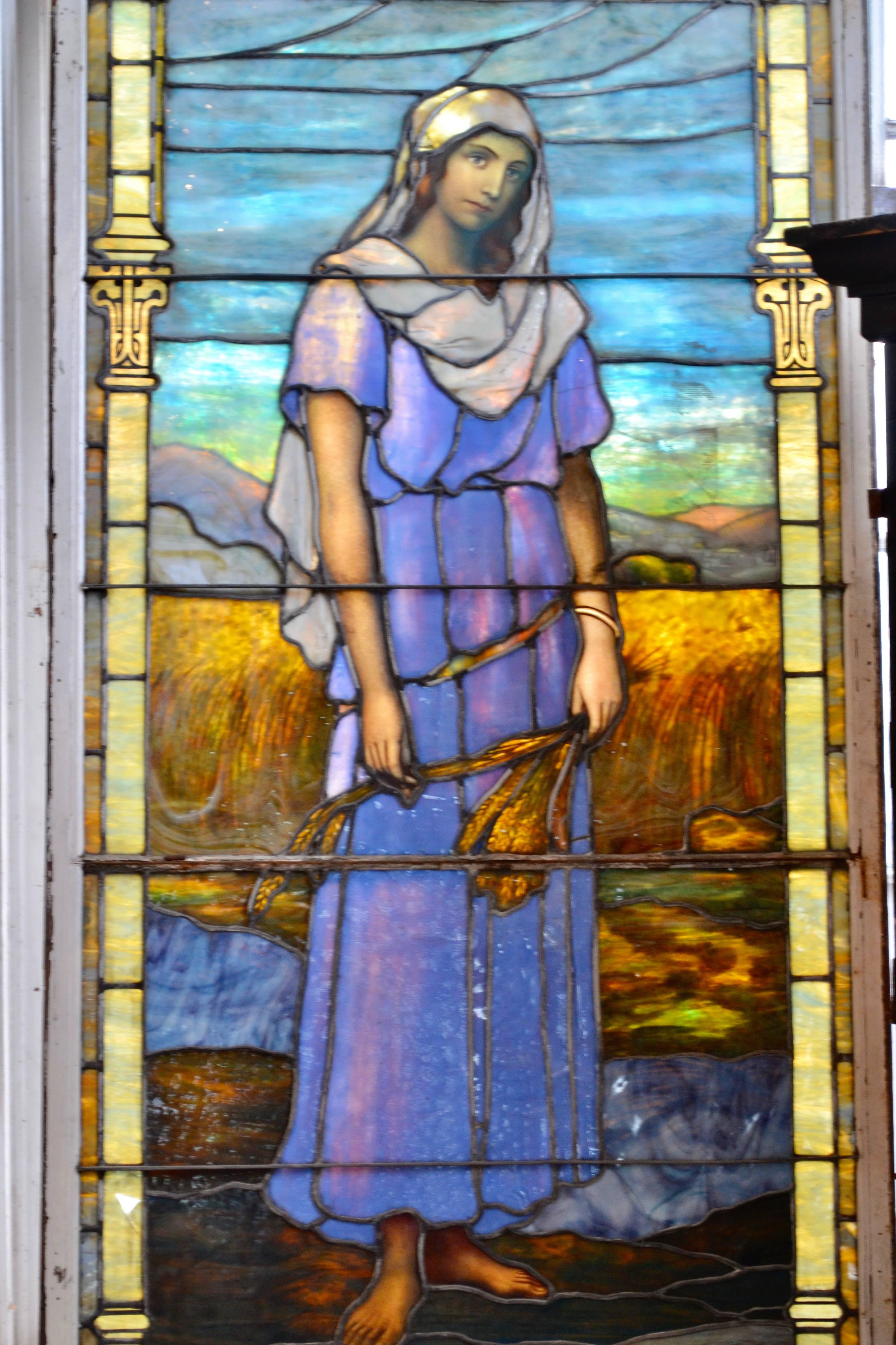 Stained Art Glass Window Depicting Ruth In Good Condition For Sale In Baltimore, MD