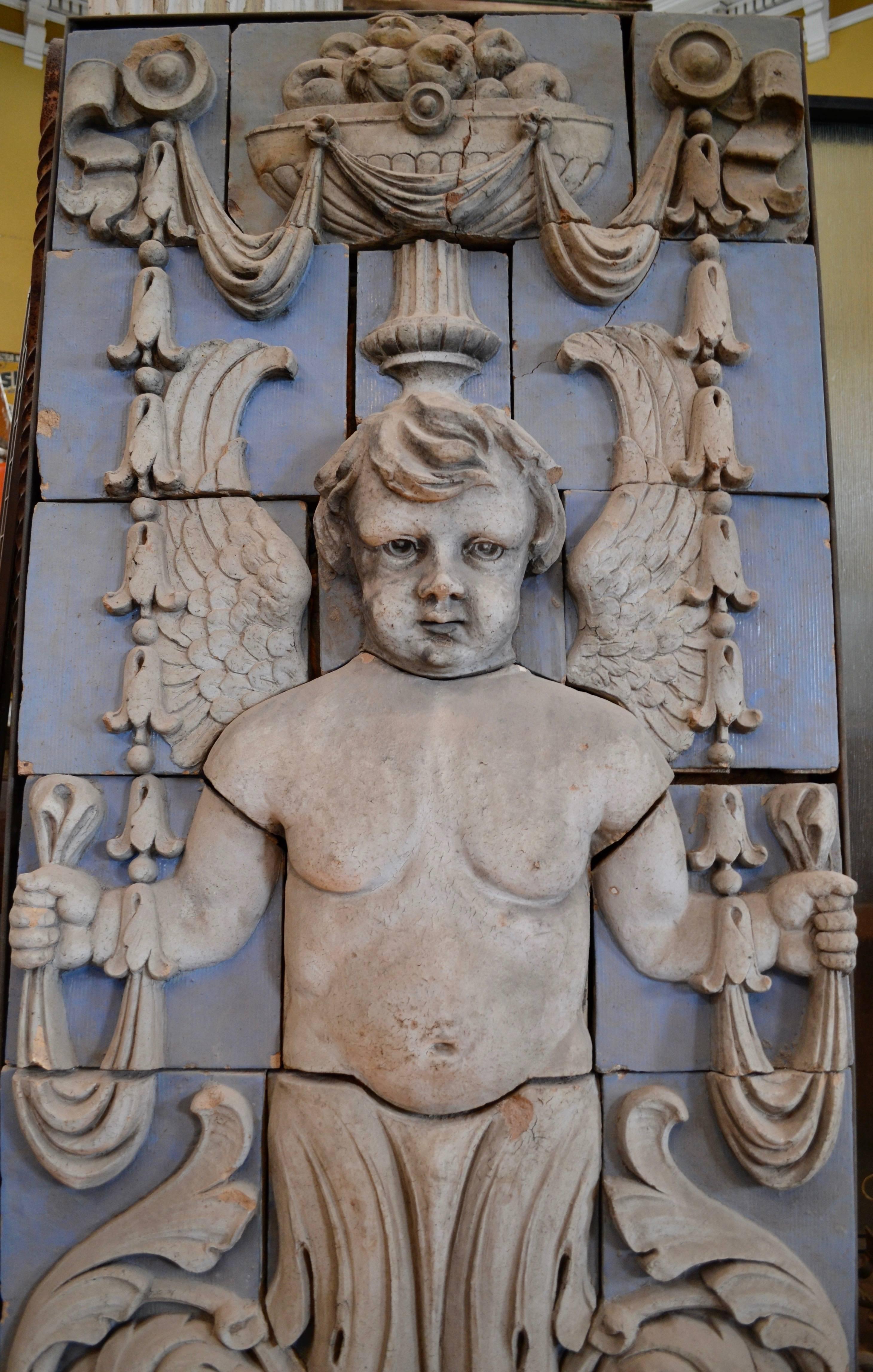 Polychrome Terracotta Angel In Good Condition For Sale In Baltimore, MD