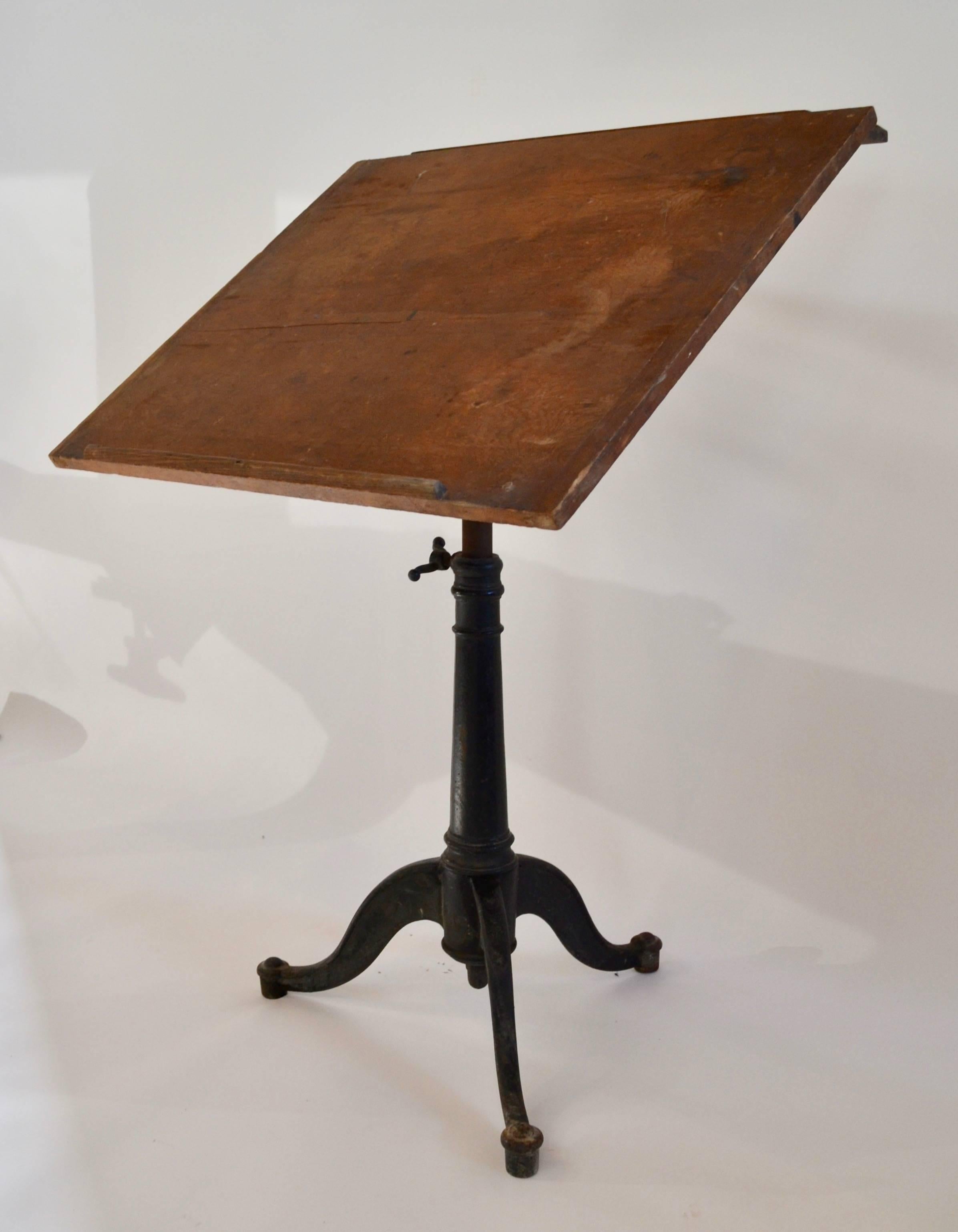 Drafting Table with Cast Iron Adjustable Base In Good Condition In Baltimore, MD