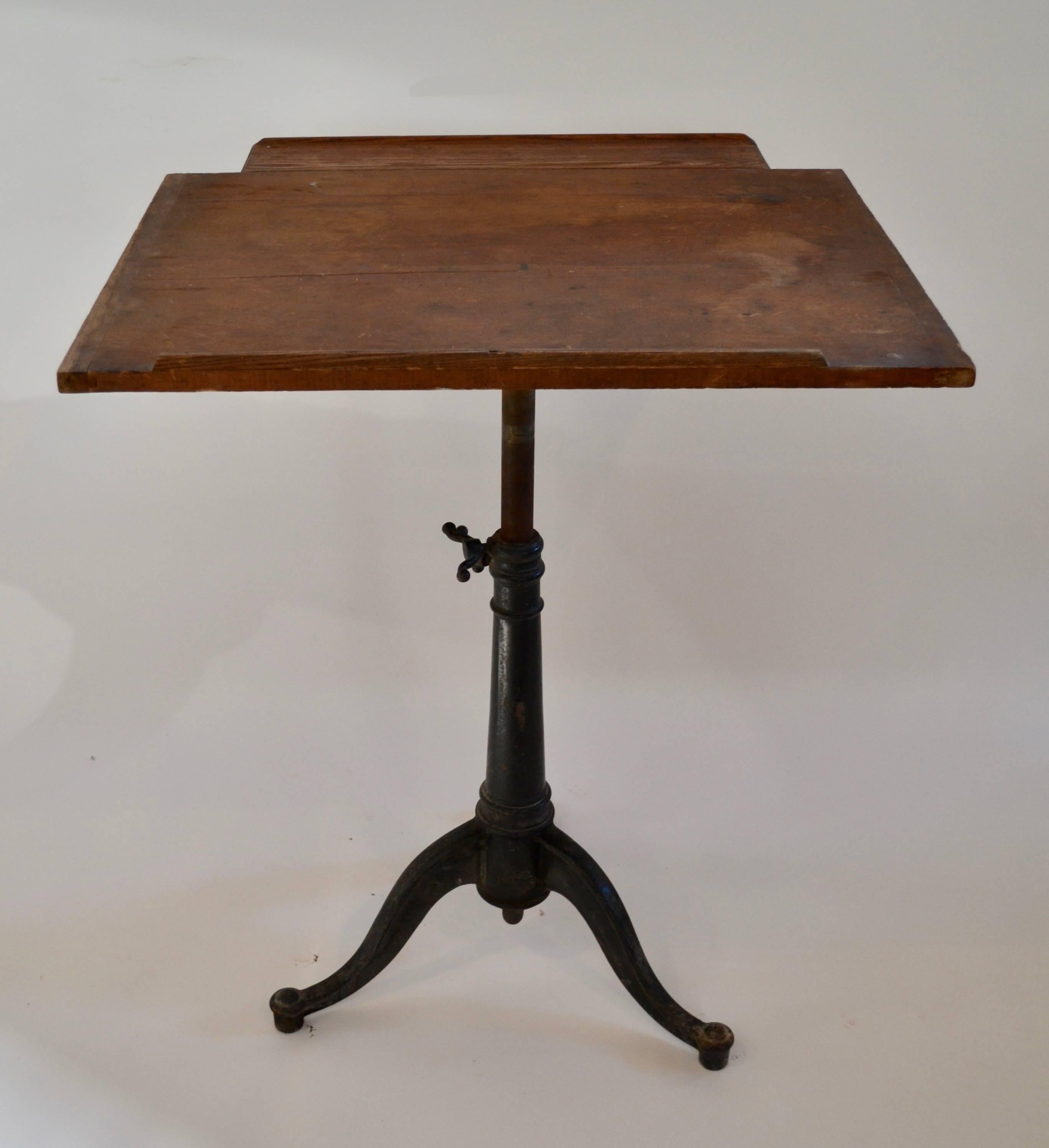 20th Century Drafting Table with Cast Iron Adjustable Base