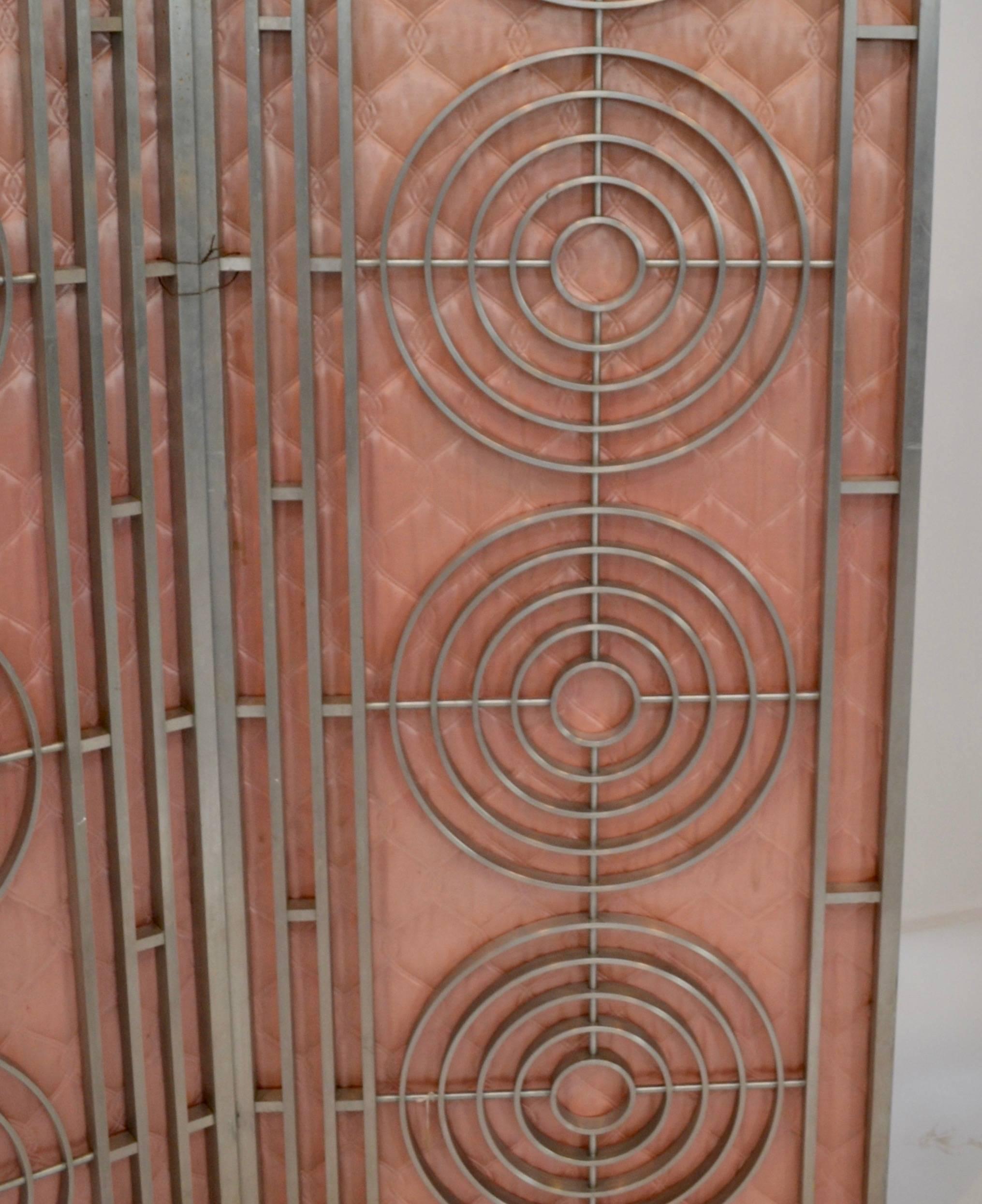 American Pair of Moderne Interior Gates with Pink Paneled Upholstery
