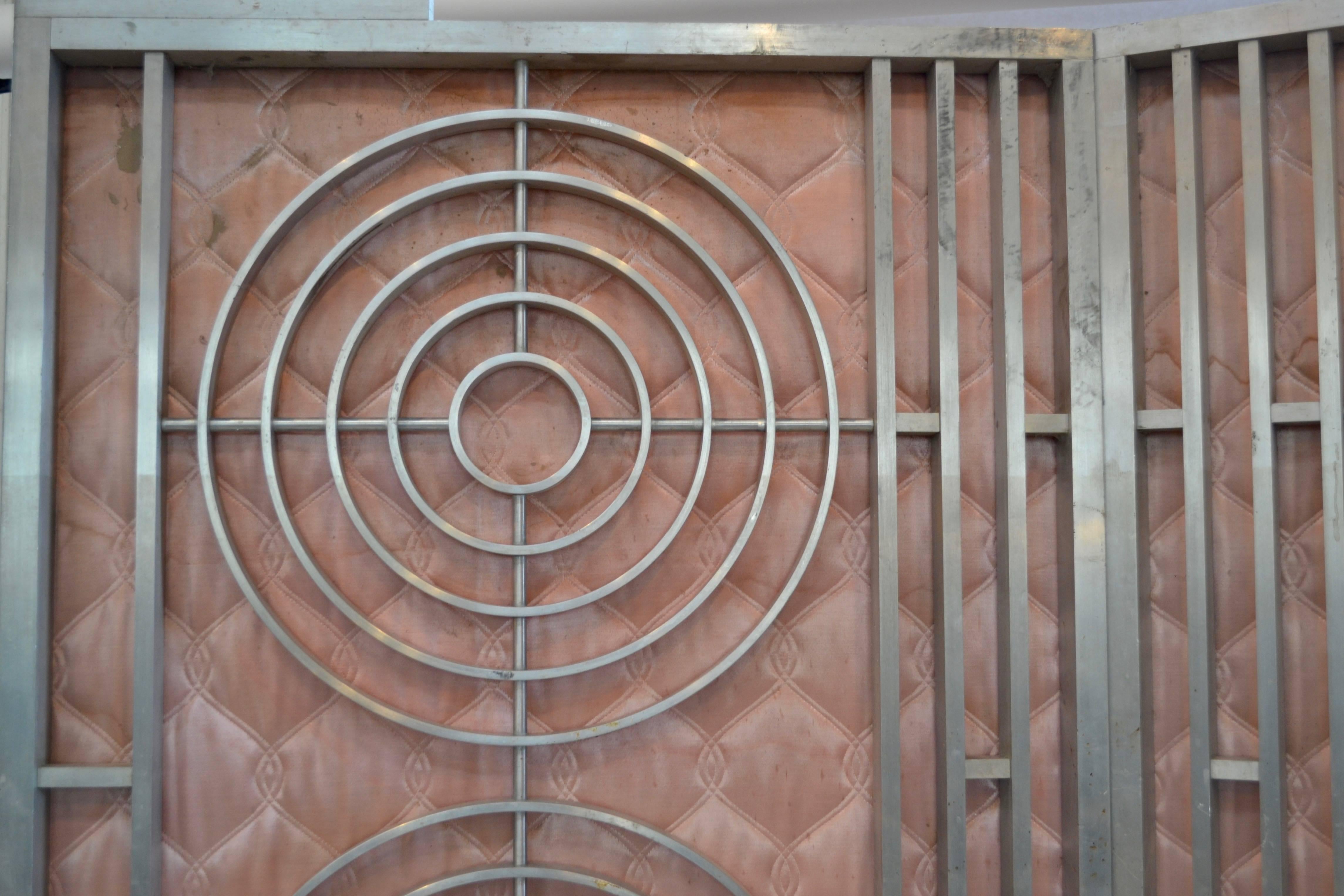 20th Century Pair of Moderne Interior Gates with Pink Paneled Upholstery