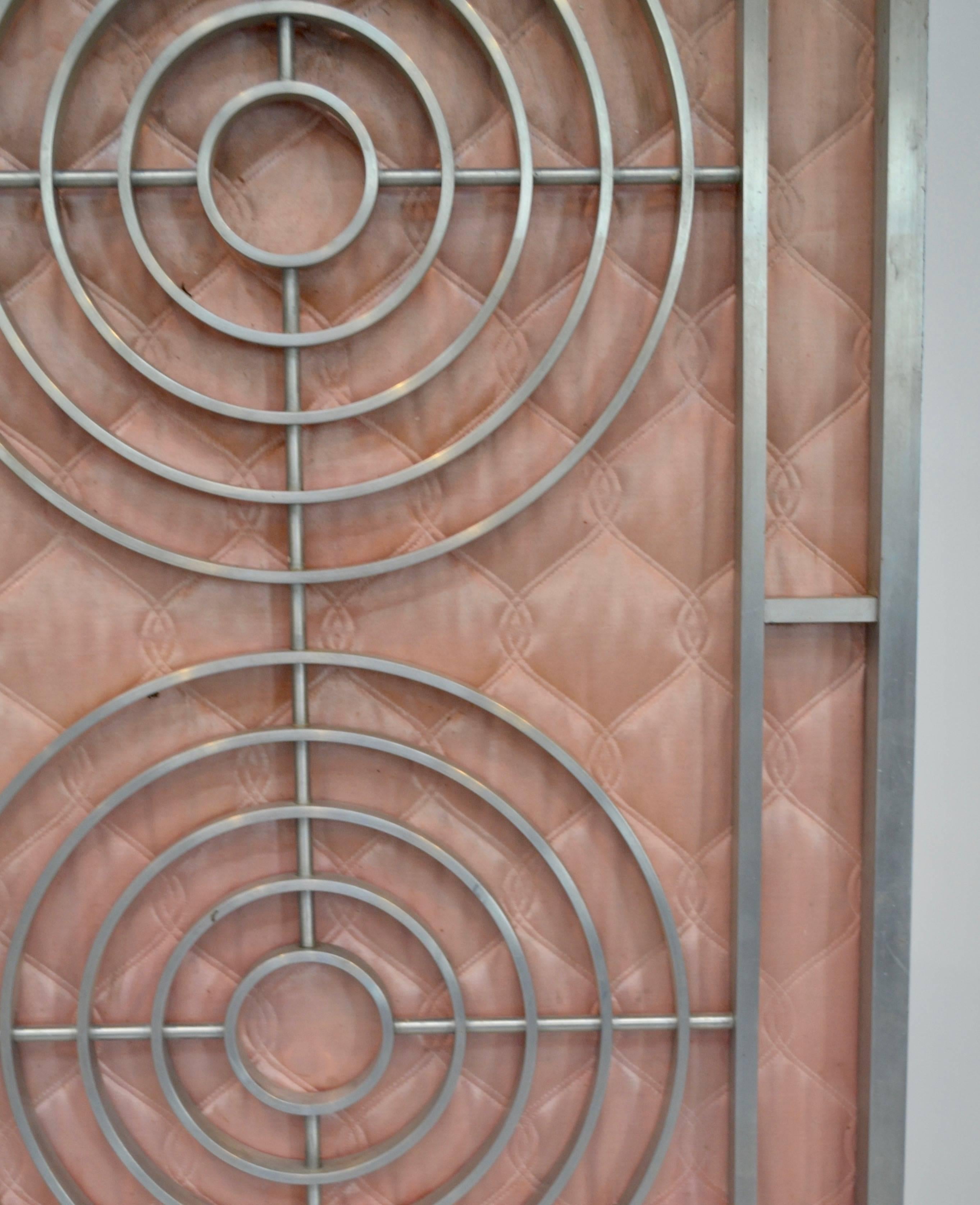 Brass Pair of Moderne Interior Gates with Pink Paneled Upholstery