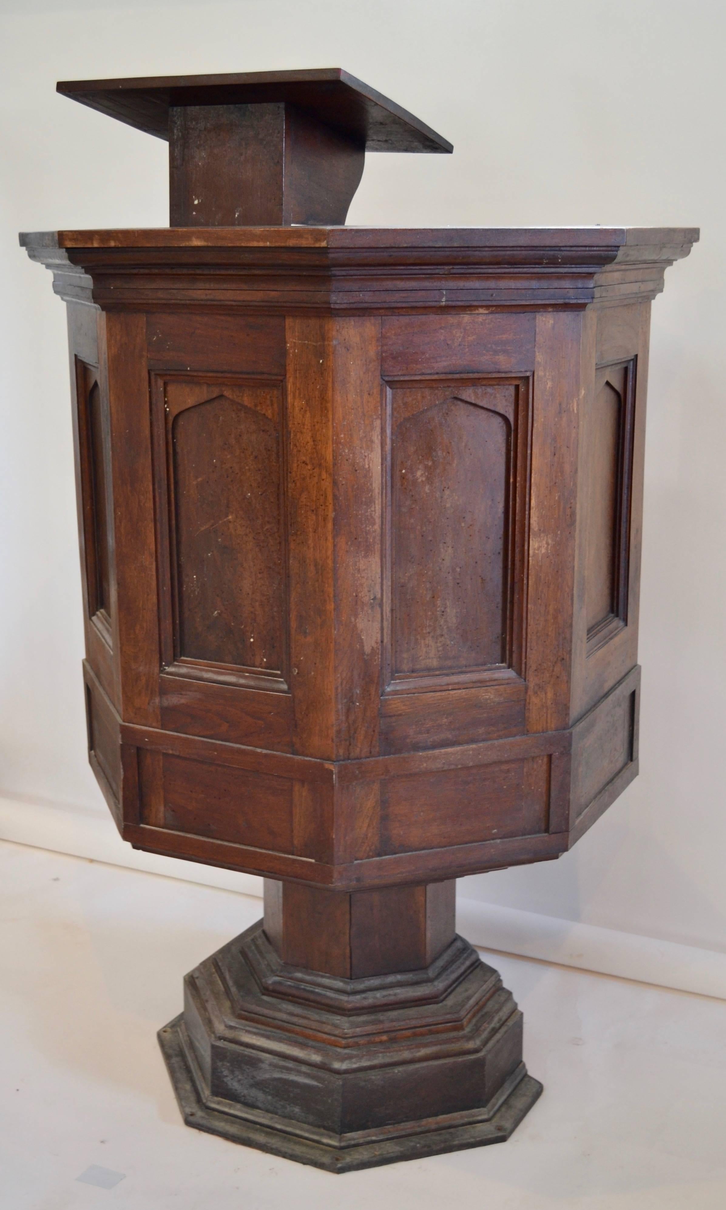 Walnut pulpit removed from Antebellum church in Baltimore. The lectern is adjustable.
