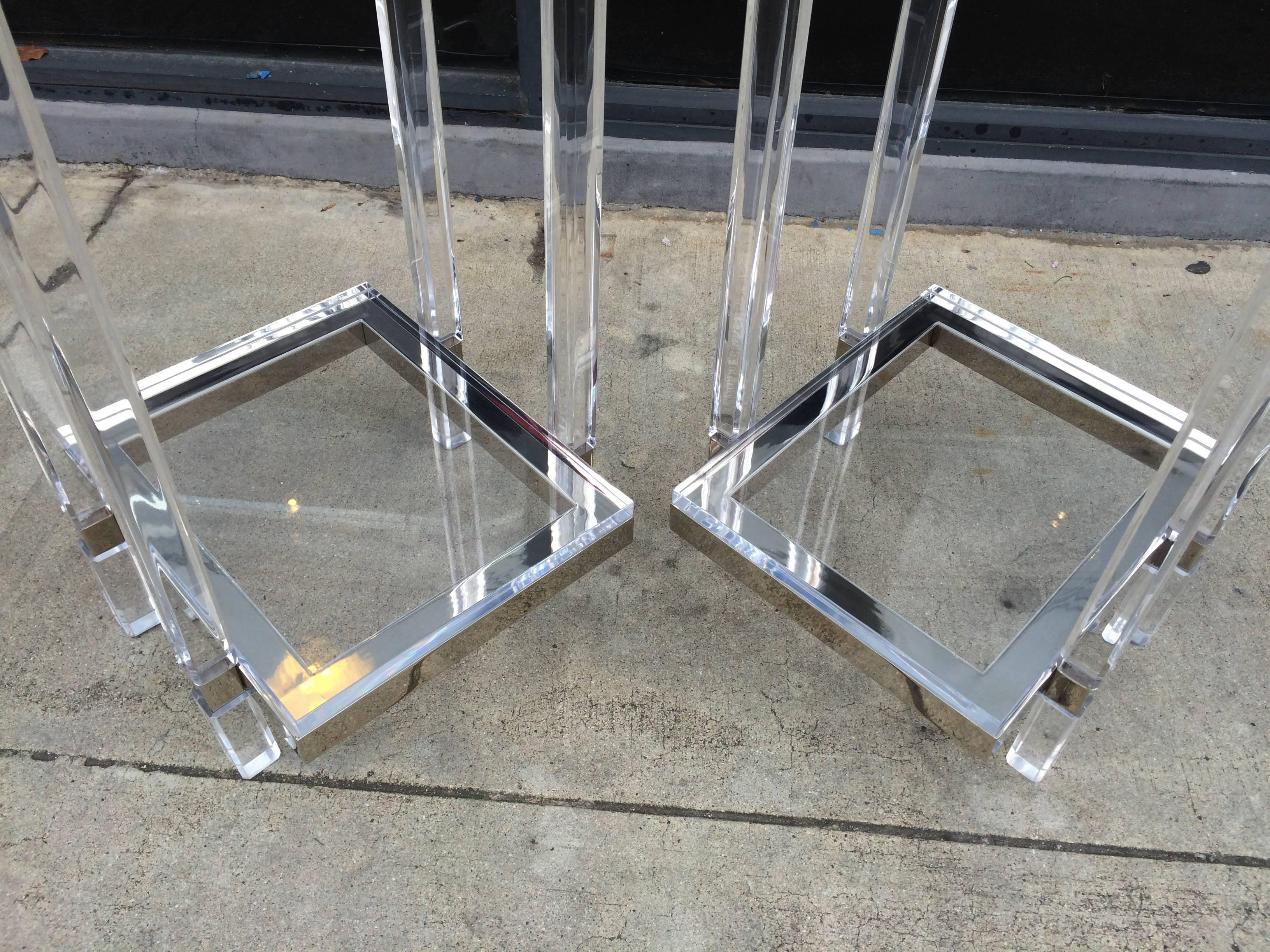 Lucite and Polished Nickel Pedestals/Tables by Charles Hollis Jones For Sale 3