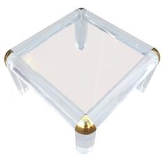 Stunning Lucite and Brass Coffee Table, circa 1970s