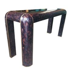 Vintage Horn-Brass and Glass Sofa/Console Table in the Style of Karl Springer