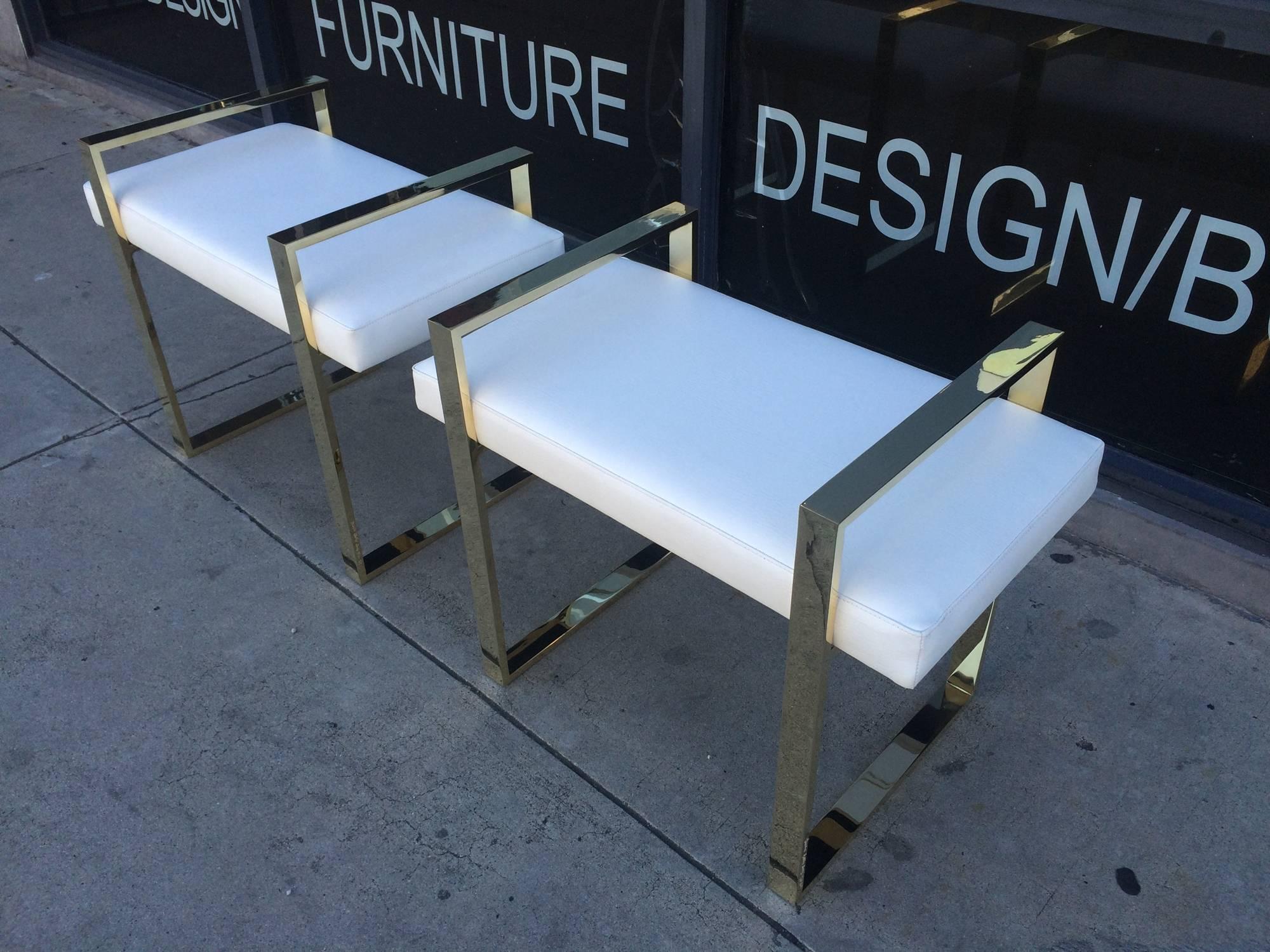 Pair of Charles Hollis Jones Benches in Polished Brass In Good Condition For Sale In Los Angeles, CA