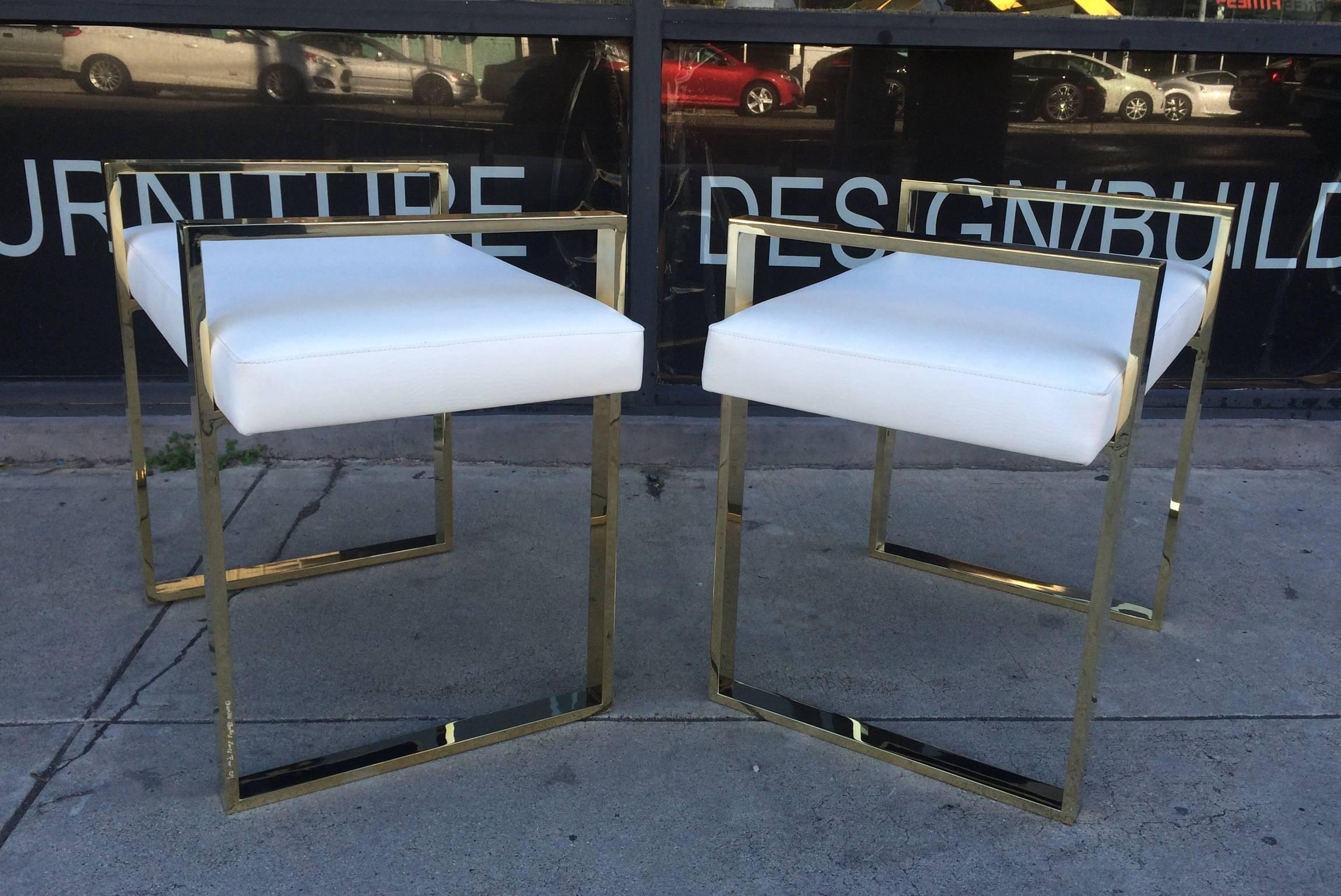 Late 20th Century Pair of Charles Hollis Jones Benches in Polished Brass For Sale