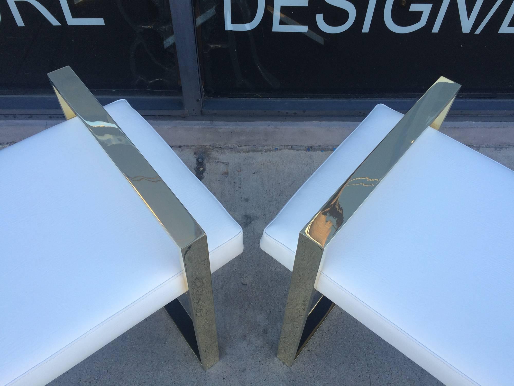 Pair of Charles Hollis Jones Benches in Polished Brass For Sale 1