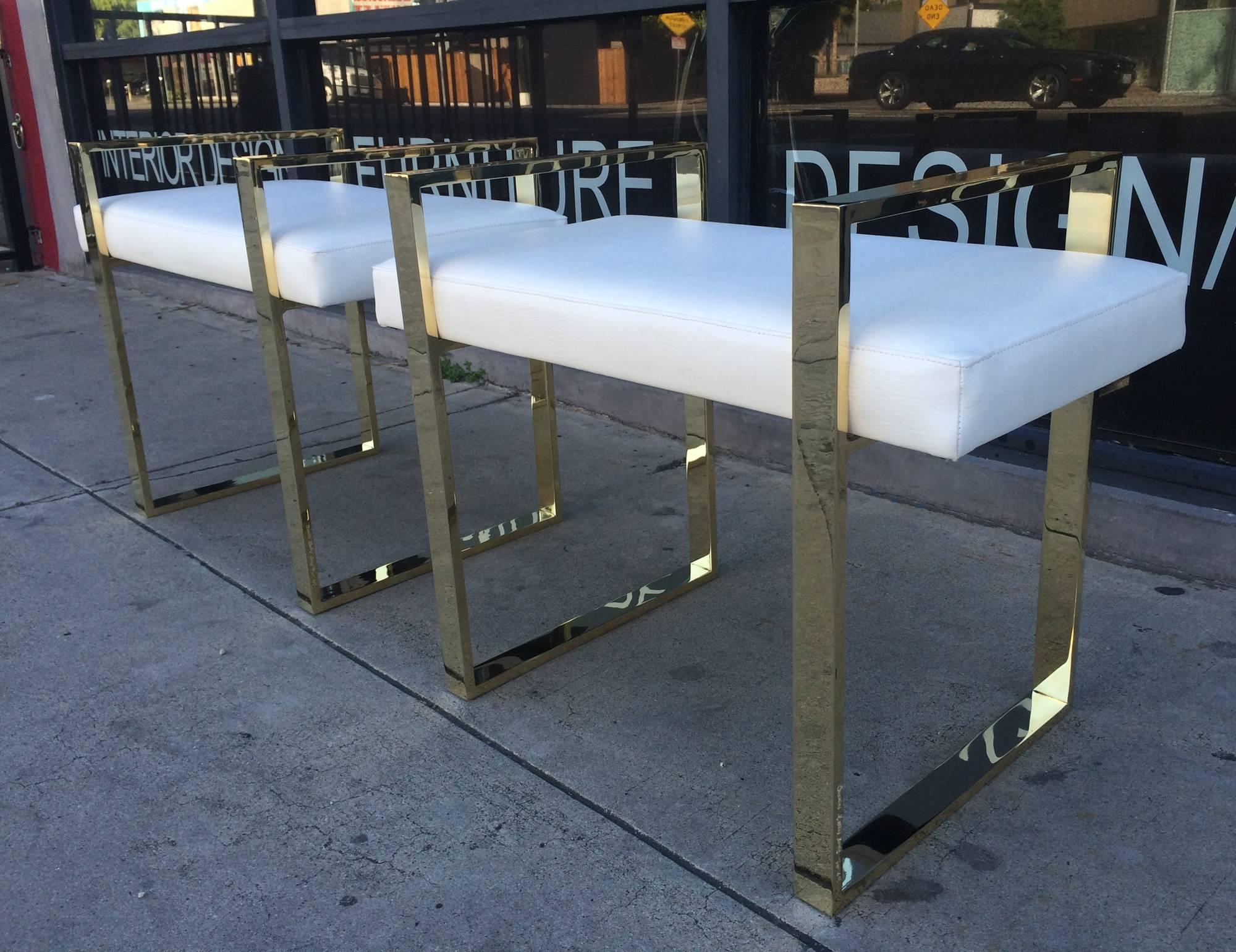 Pair of Charles Hollis Jones Benches in Polished Brass For Sale 2