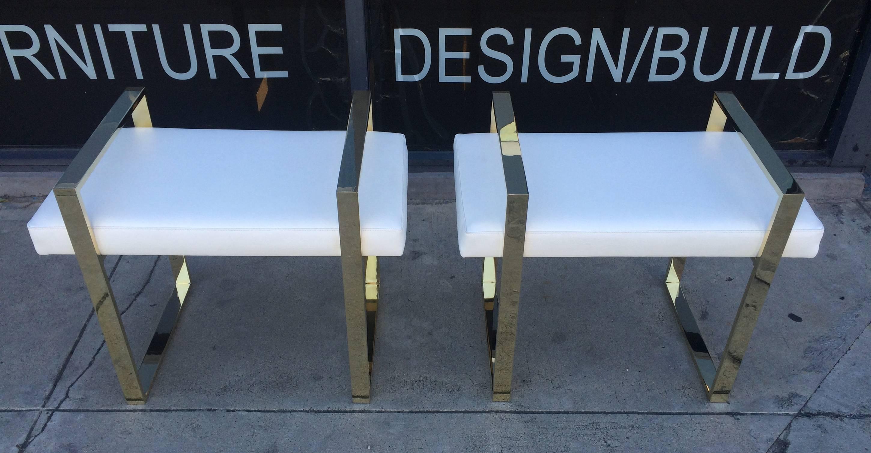 Pair of Charles Hollis Jones Benches in Polished Brass For Sale 3