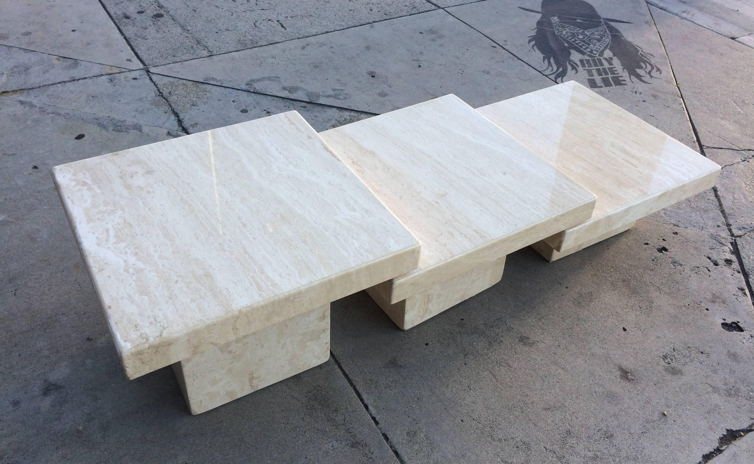 Vintage Travertine Nesting Tables In Good Condition In Los Angeles, CA