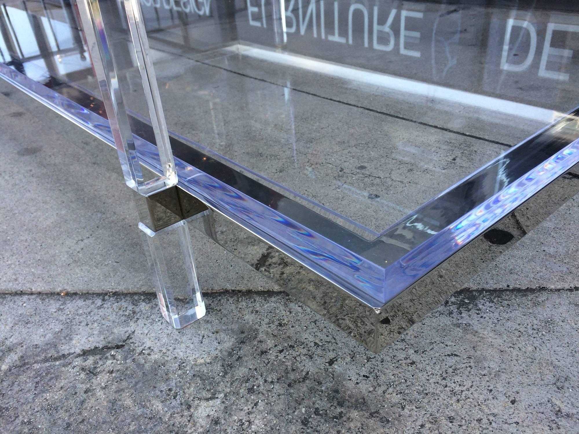 Two-Tier Coffee Table in Lucite and Nickel by Charles Hollis Jones For Sale 1