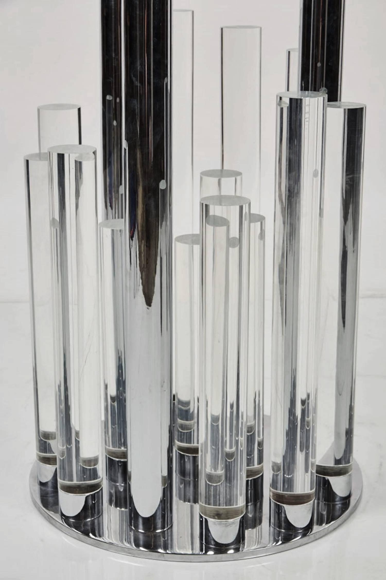 American Skyscraper Dining/Center Table in Lucite and Chrome by Charles Hollis Jones For Sale