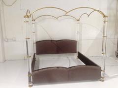 "In the Clouds" King-Size Lucite and Brass Poster Bed by Marcello Mioni
