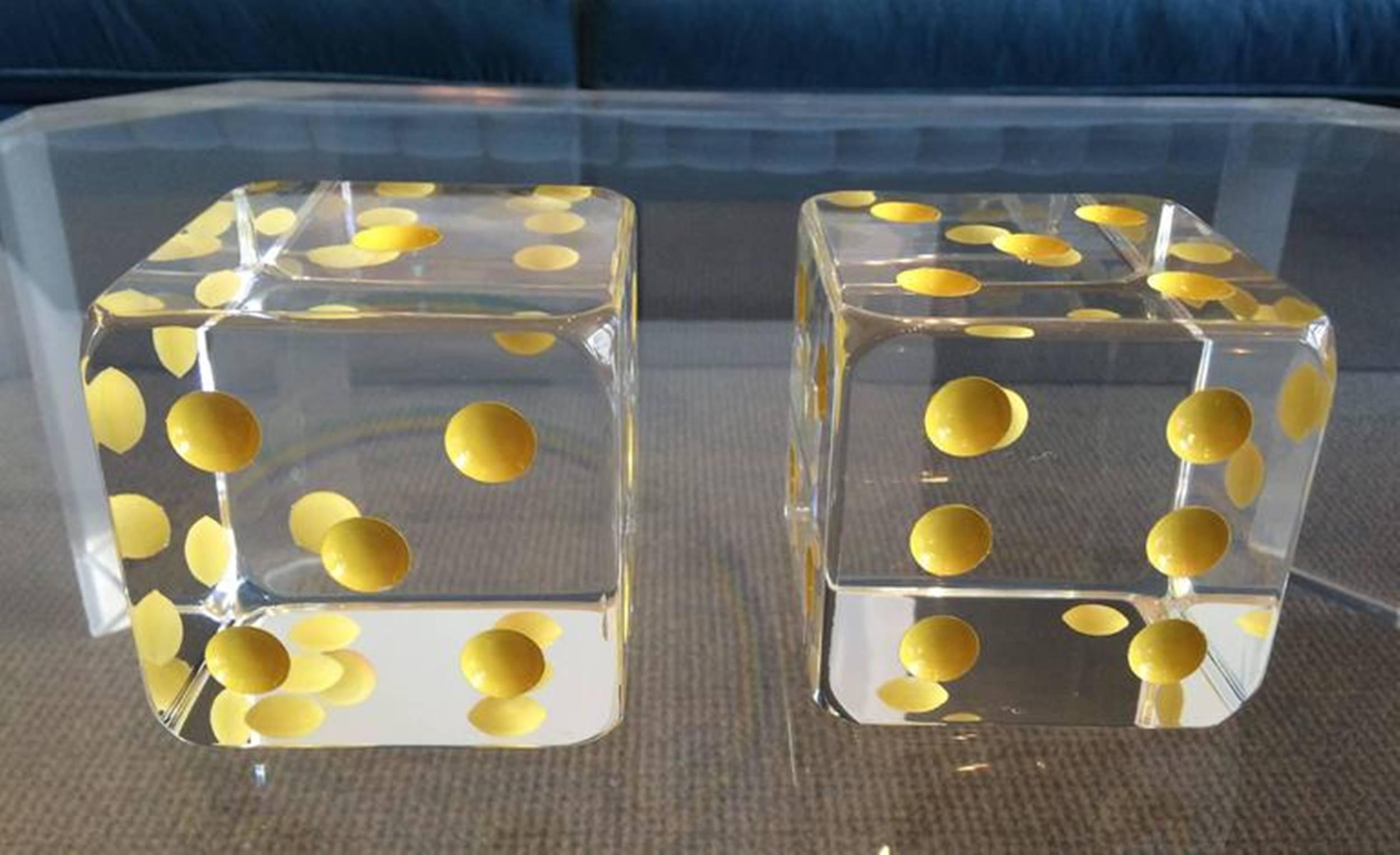 Mid-20th Century Oversized Dice Bookends in Lucite by Charles Hollis Jones