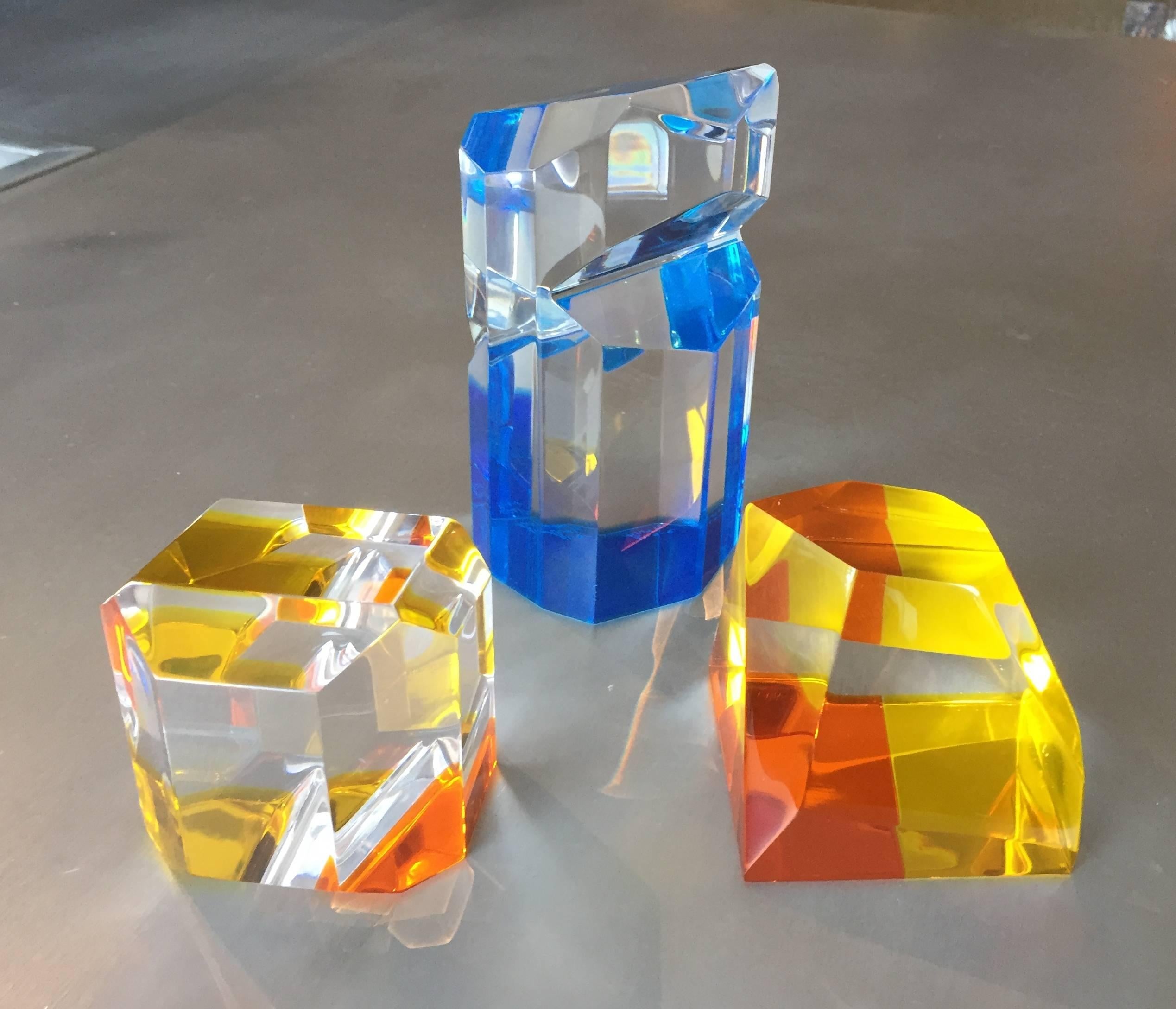Trio of Lucite Sculptures Signed & Dated In Good Condition For Sale In Los Angeles, CA