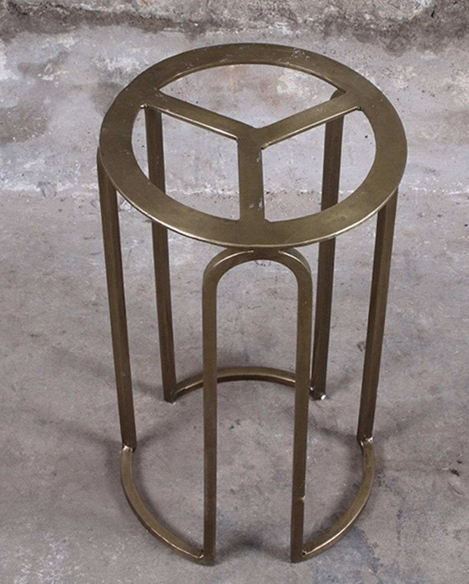 Modern Custom Petrified Wood and Brass Accent Table For Sale