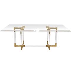 Charles Hollis Jones Lucite & Brass Dining Table from the "Metric" Collection