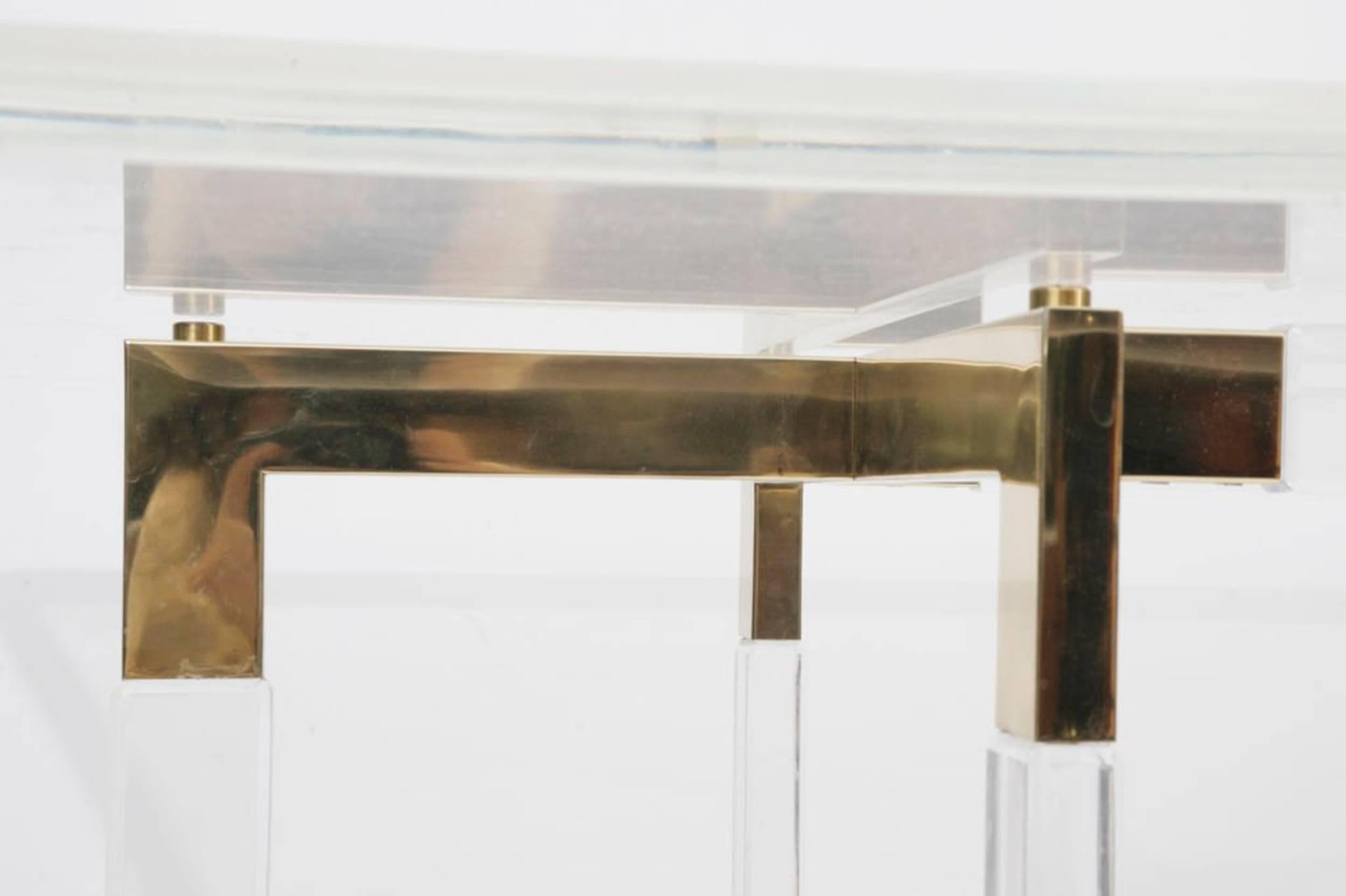 Mid-Century Modern Table de salle à manger Charles Hollis Jones en lucite et laiton de la collection « Metric » en vente