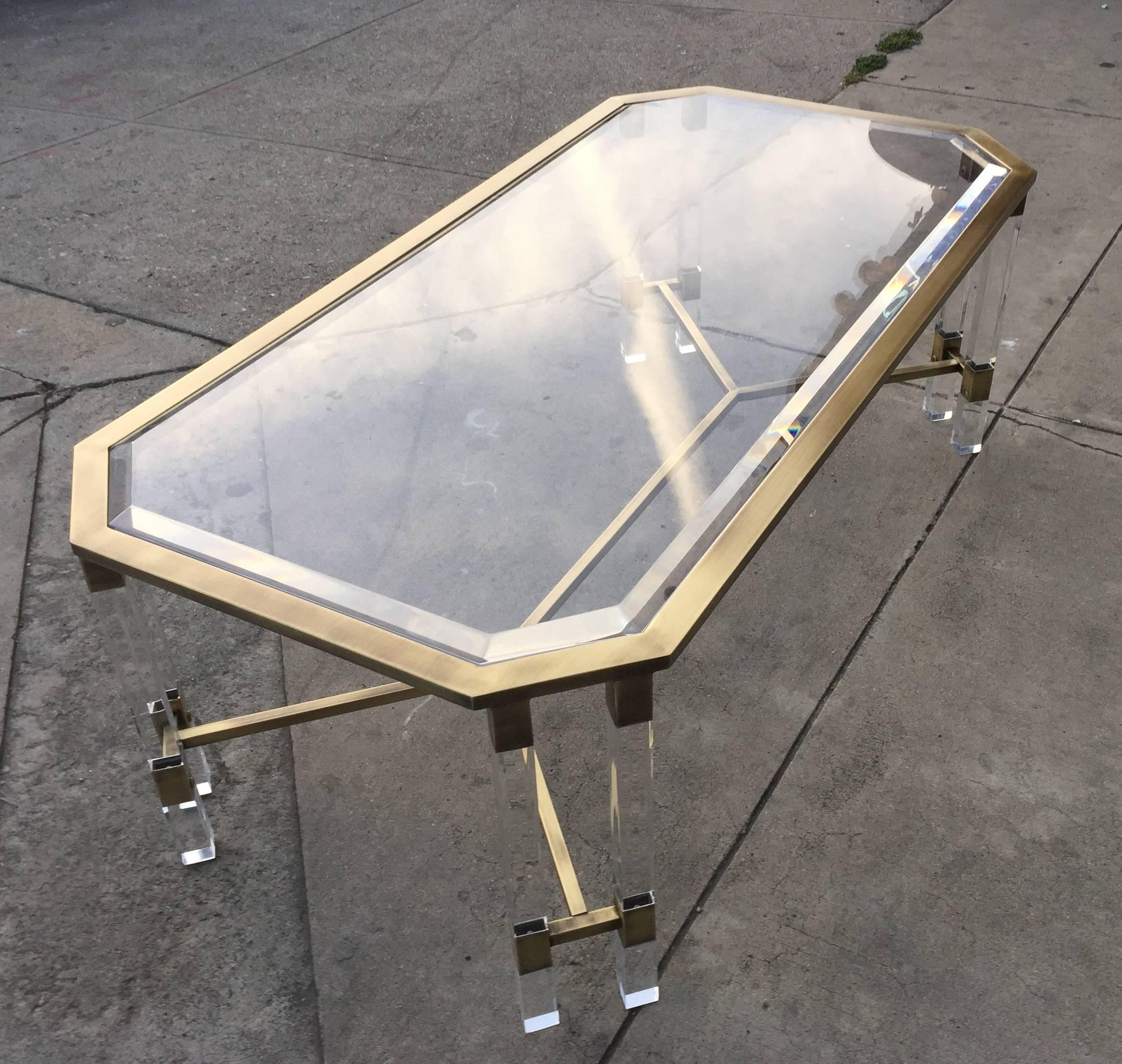 Mid-Century Modern Vintage Italian Lucite and Brass Coffee Table