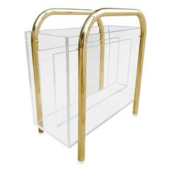 Brass and Lucite Magazine Holder by Charles Hollis Jones