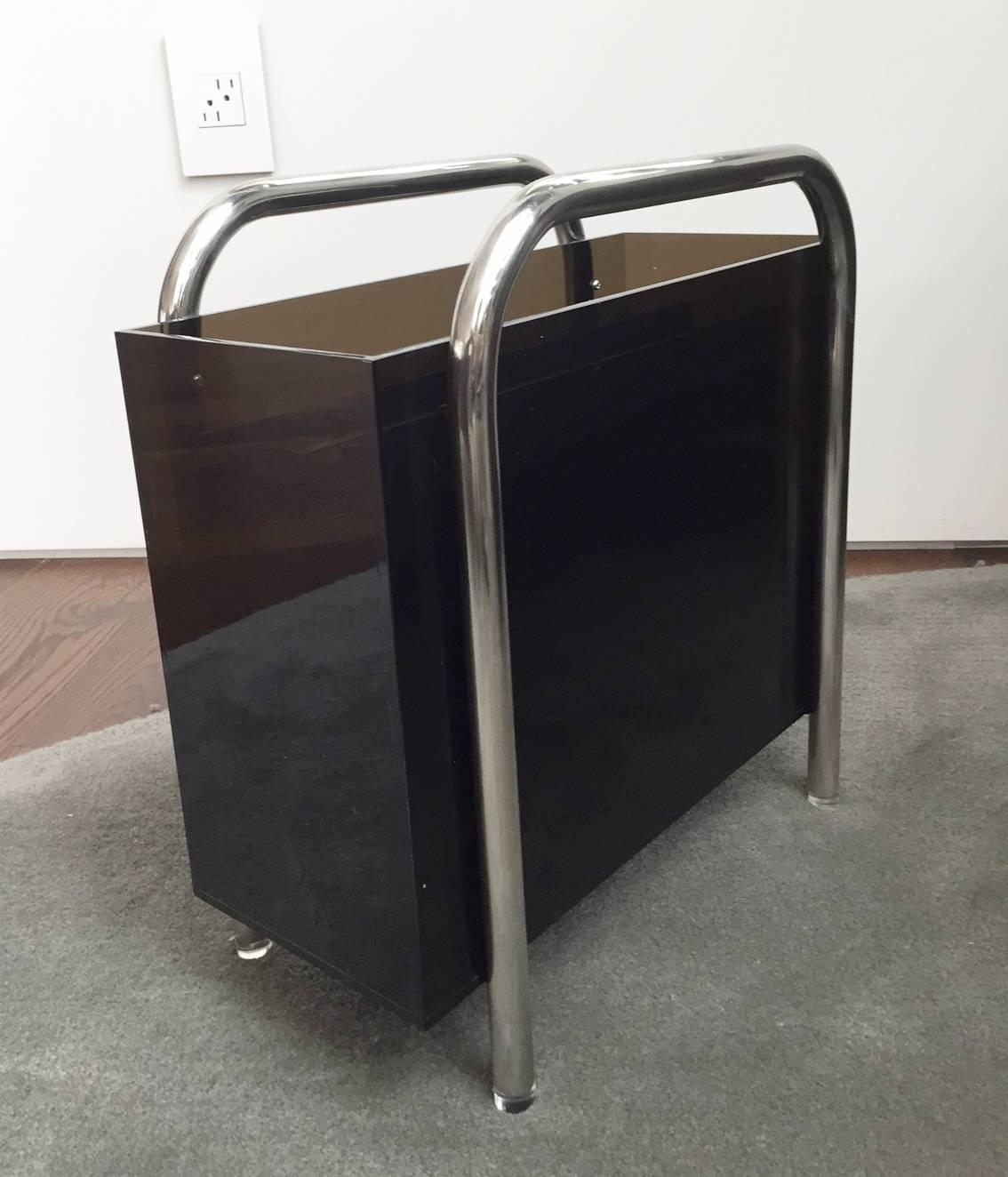 Mid-Century Modern Stainless Steel and Lucite Magazine Holder by Charles Hollis Jones For Sale