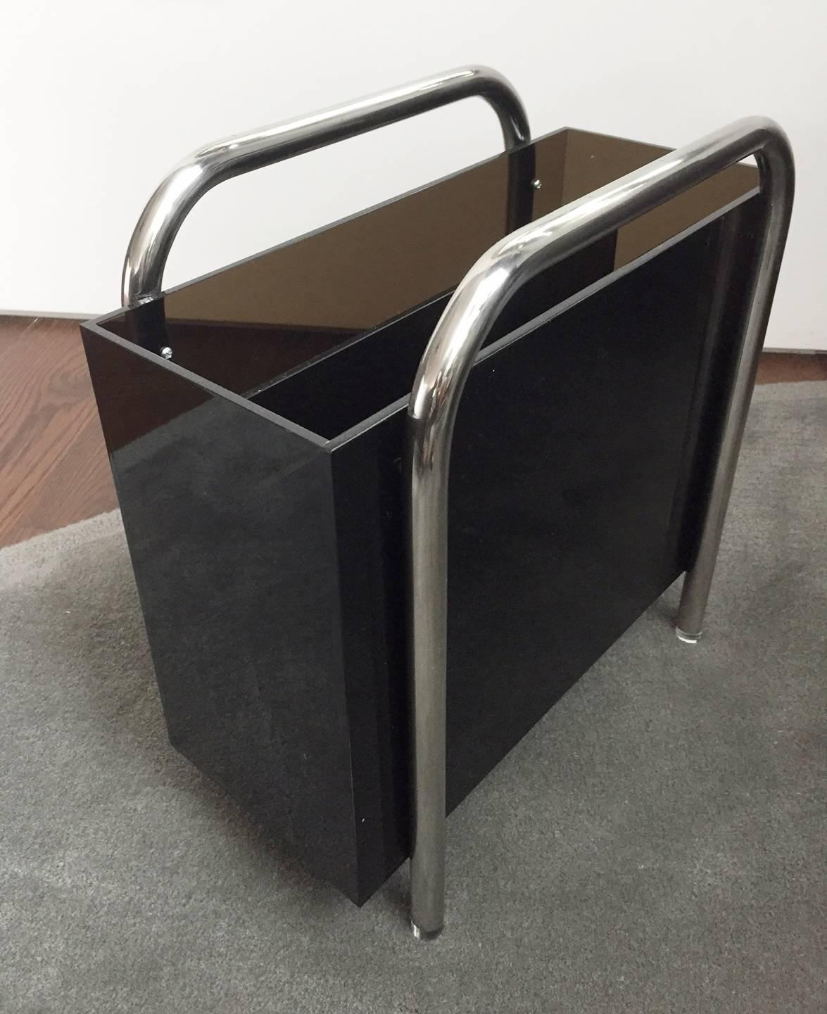 Stainless Steel and Lucite Magazine Holder by Charles Hollis Jones In Good Condition For Sale In Los Angeles, CA