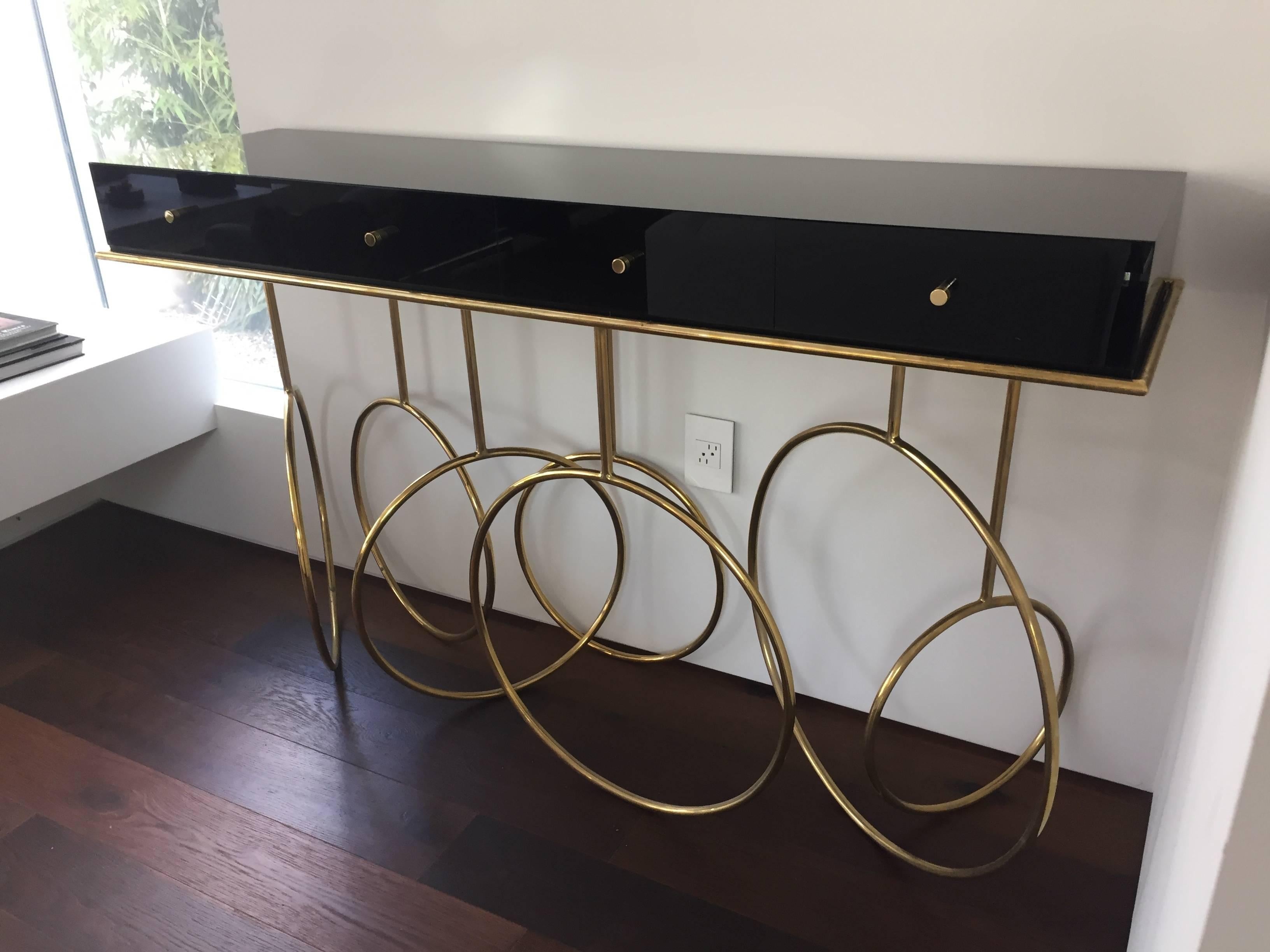 Brass and Lucite Console Table by Amparo Calderon Tapia In Good Condition For Sale In Los Angeles, CA