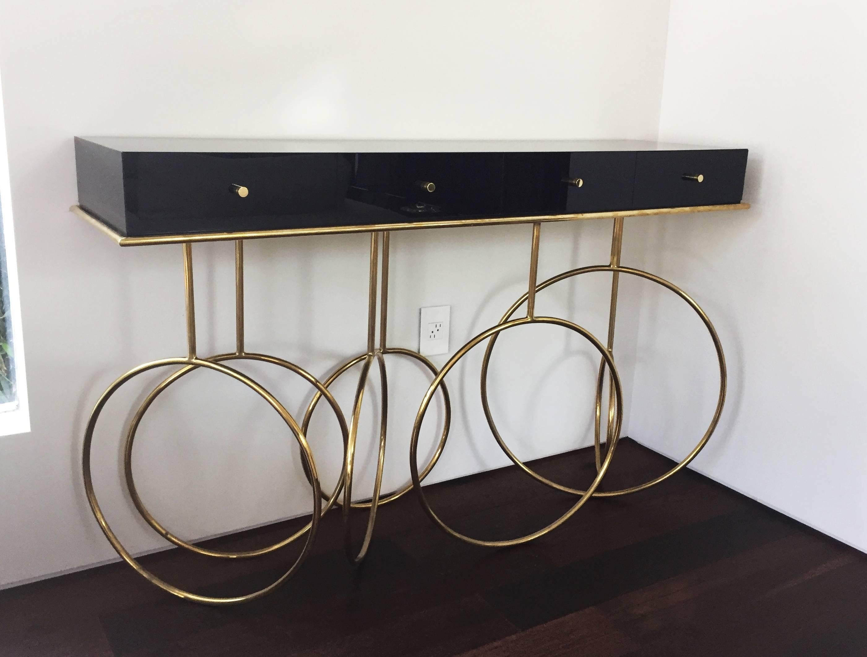 Brass and Lucite Console Table by Amparo Calderon Tapia For Sale 1
