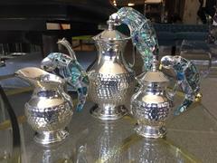 Tea Service Set in Silver and Abalone by Los Castillo