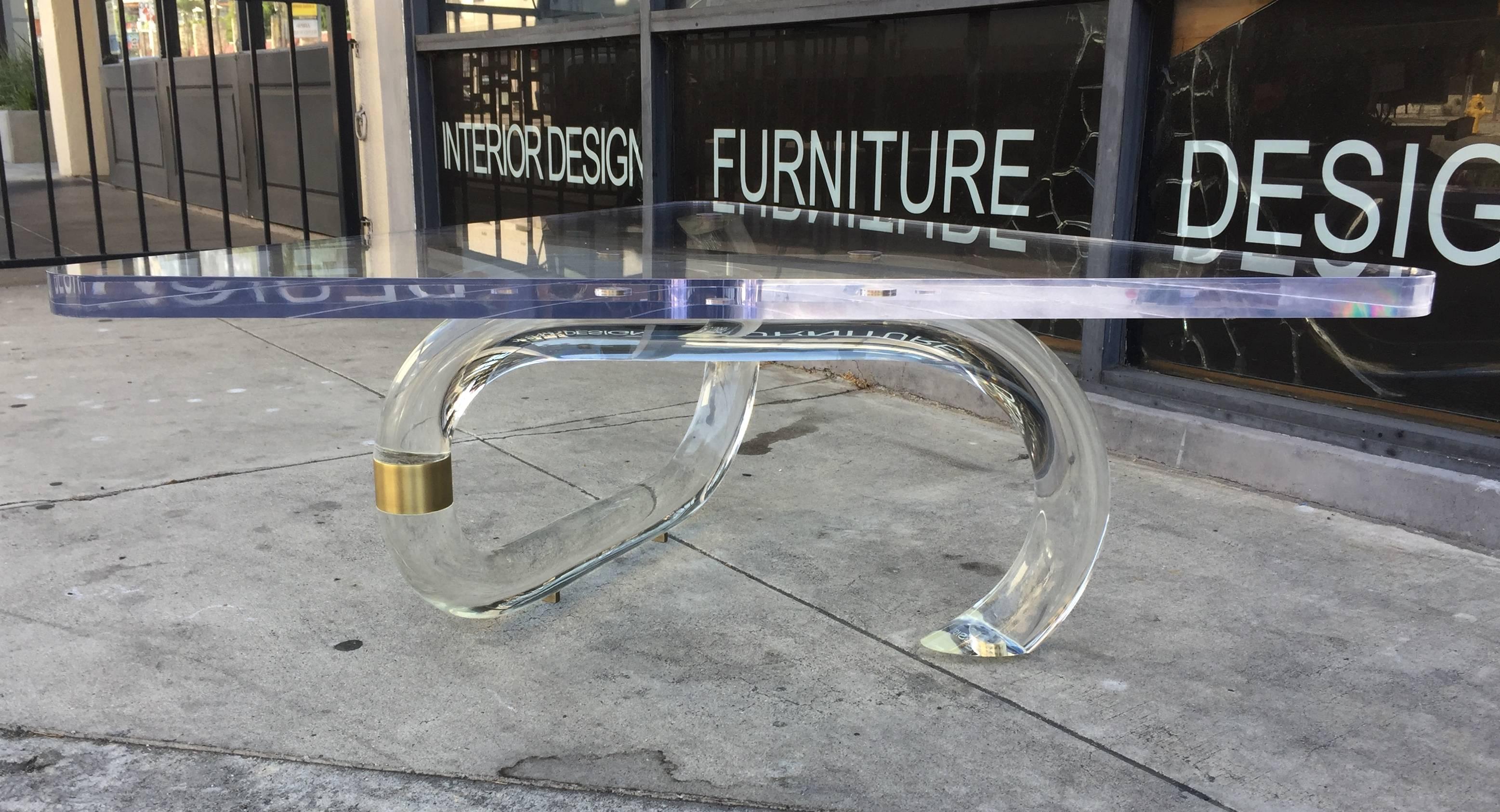 Organic Modern Lucite and Brass Coffee Table by Amparo Calderon Tapia 